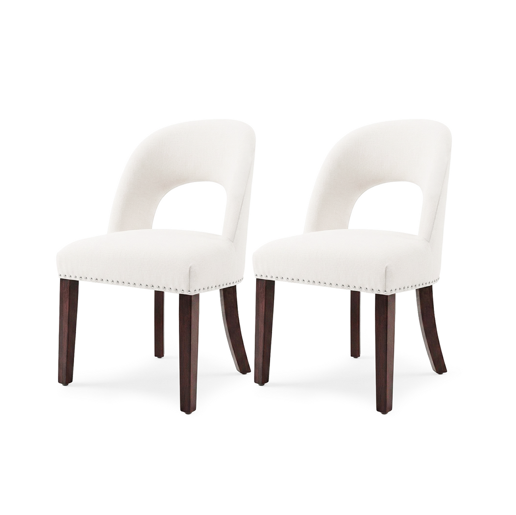 Firmoz Farmhouse Hollow Back Dining Chairs with Nailhead Trim & Rubberwood Legs