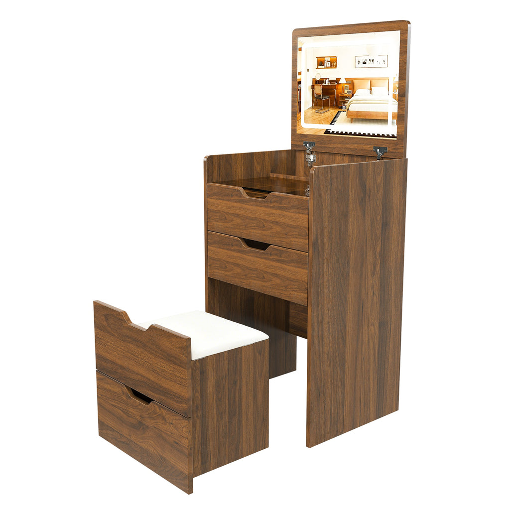 18.9'L 3-in-1 Vanity Desk with Lighted Mirror & Stool