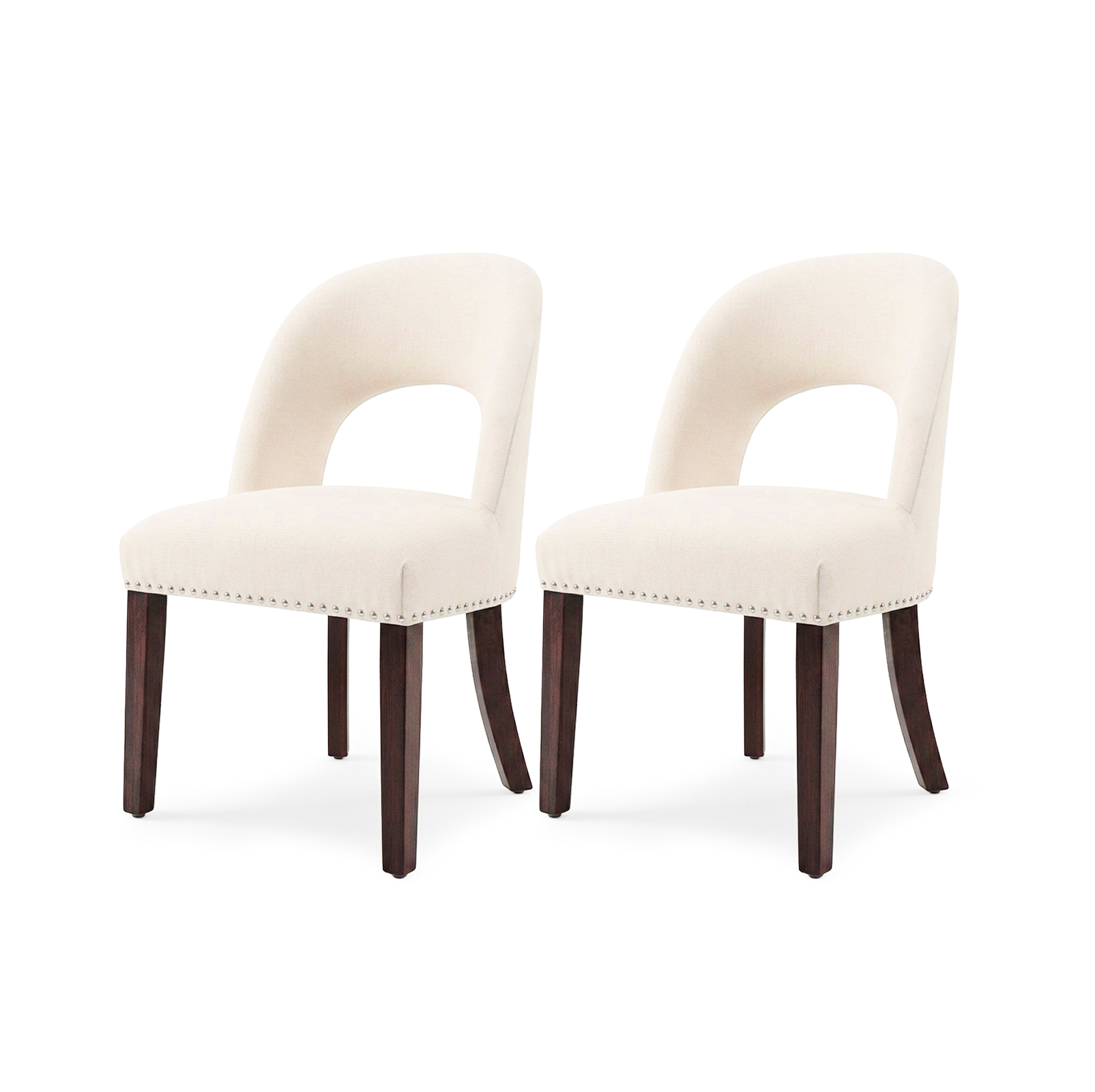 Firmoz Farmhouse Hollow Back Dining Chairs with Nailhead Trim & Rubberwood Legs