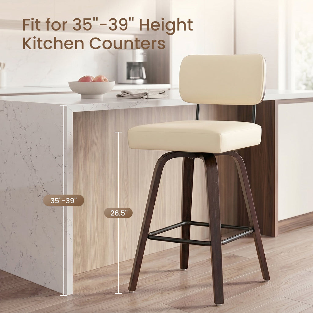 Firmoz Modern PU Swivel Bar Stools with Solid Wood Legs & Ergonomic Backrest