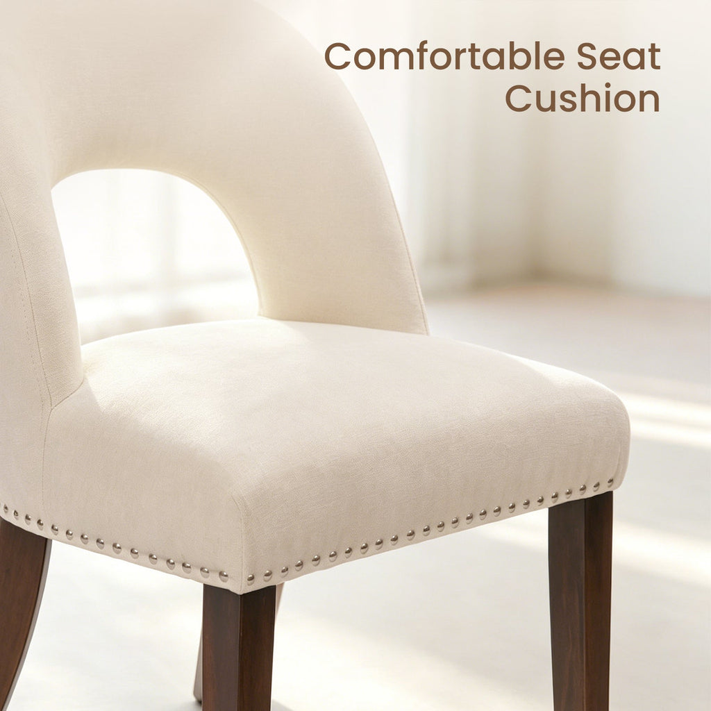 Firmoz Farmhouse Hollow Back Dining Chairs with Nailhead Trim & Rubberwood Legs
