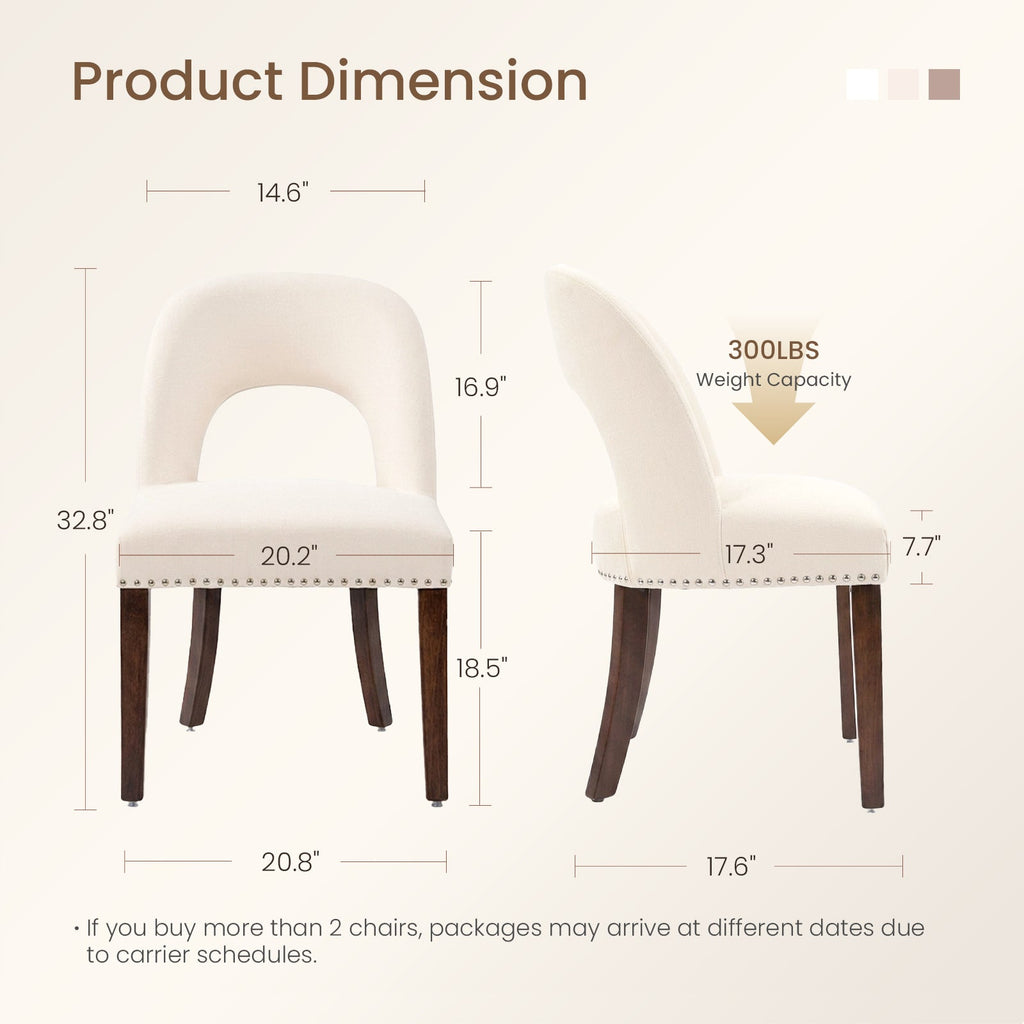 Firmoz Farmhouse Hollow Back Dining Chairs with Nailhead Trim & Rubberwood Legs
