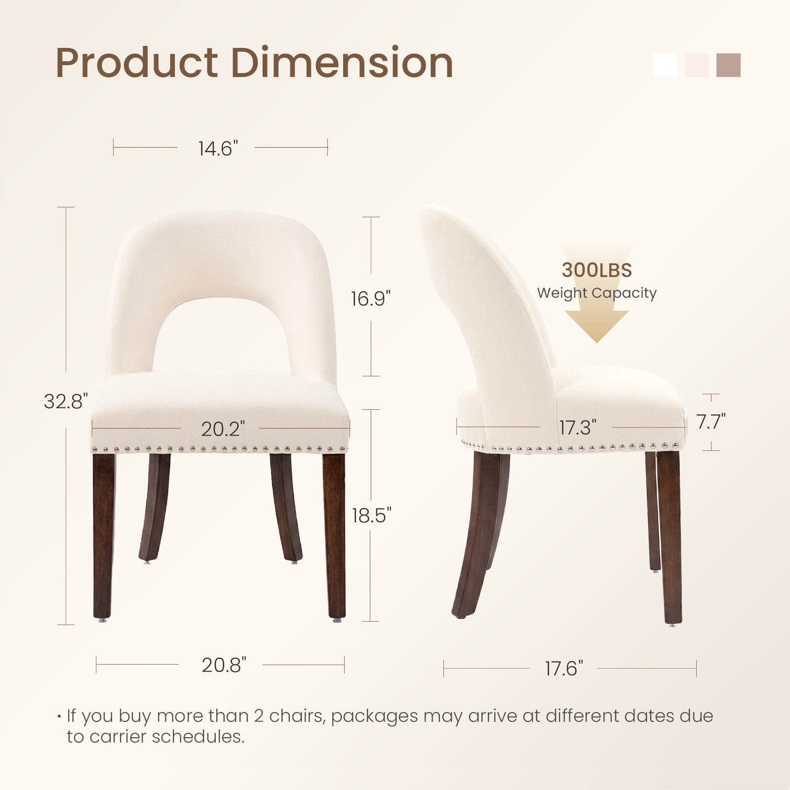 Firmoz Farmhouse Hollow Back Dining Chairs with Nailhead Trim & Rubberwood Legs