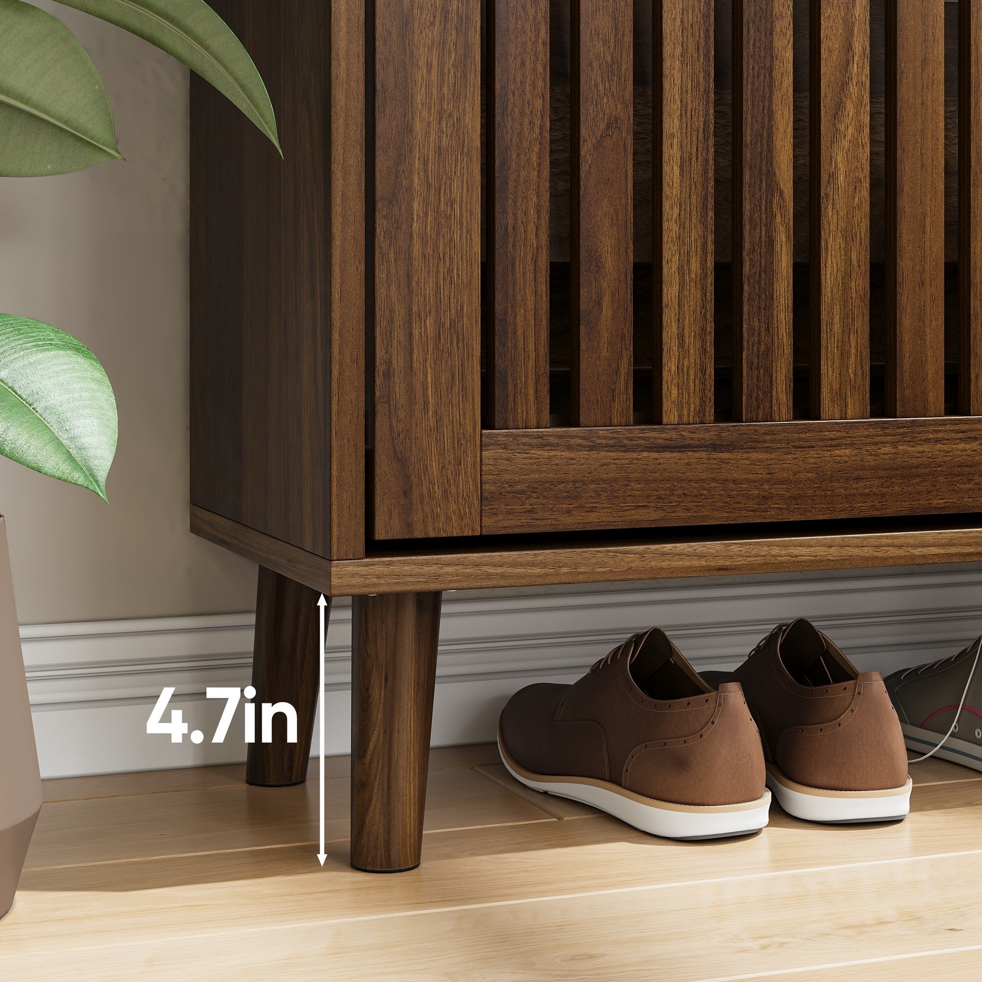 Medieval Modern Walnut Shoe Cabinet with 2 Flip Drawers