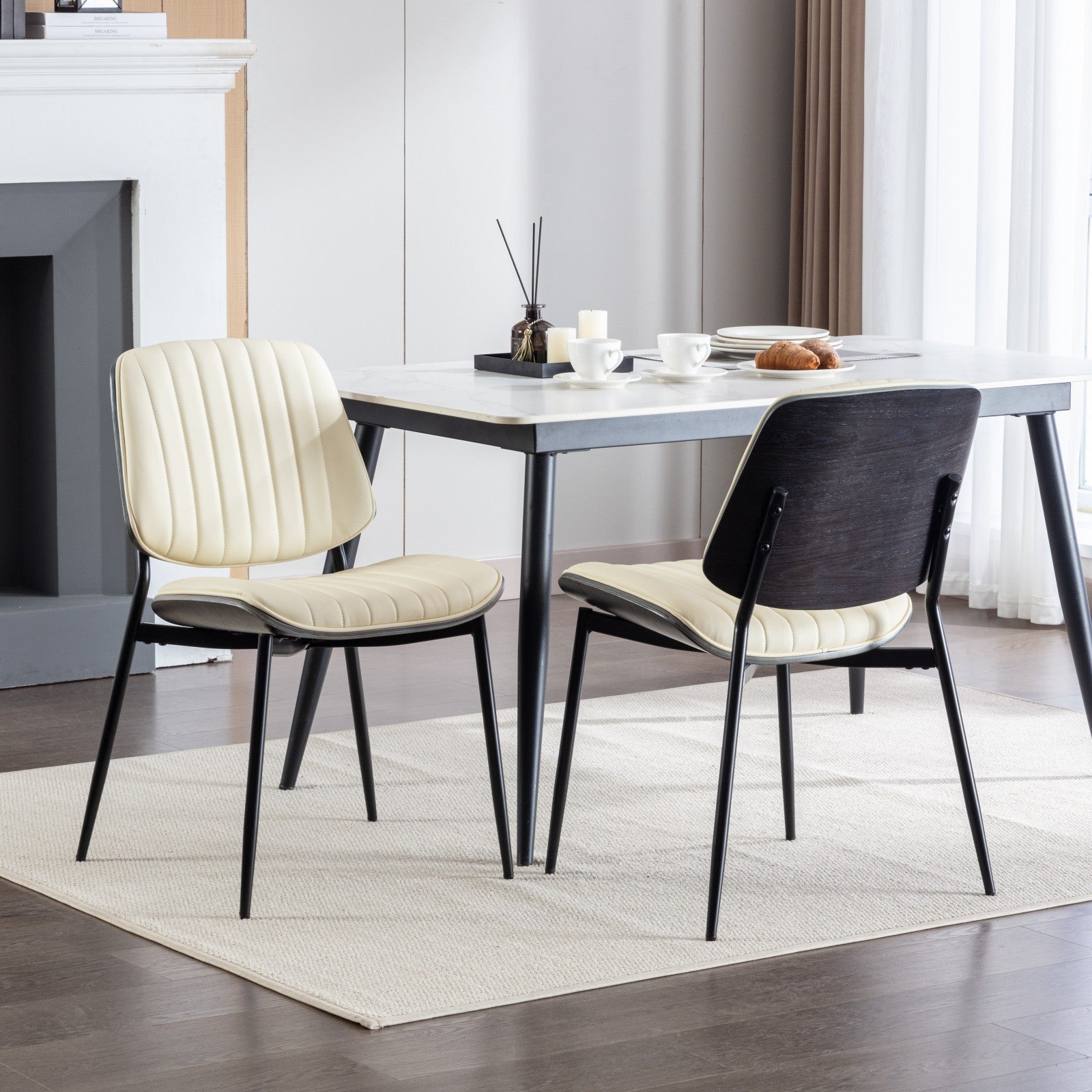 Mid Century Modern Retro Faux Leather Dining Chairs with Walnut Bentwood (Set of 2)