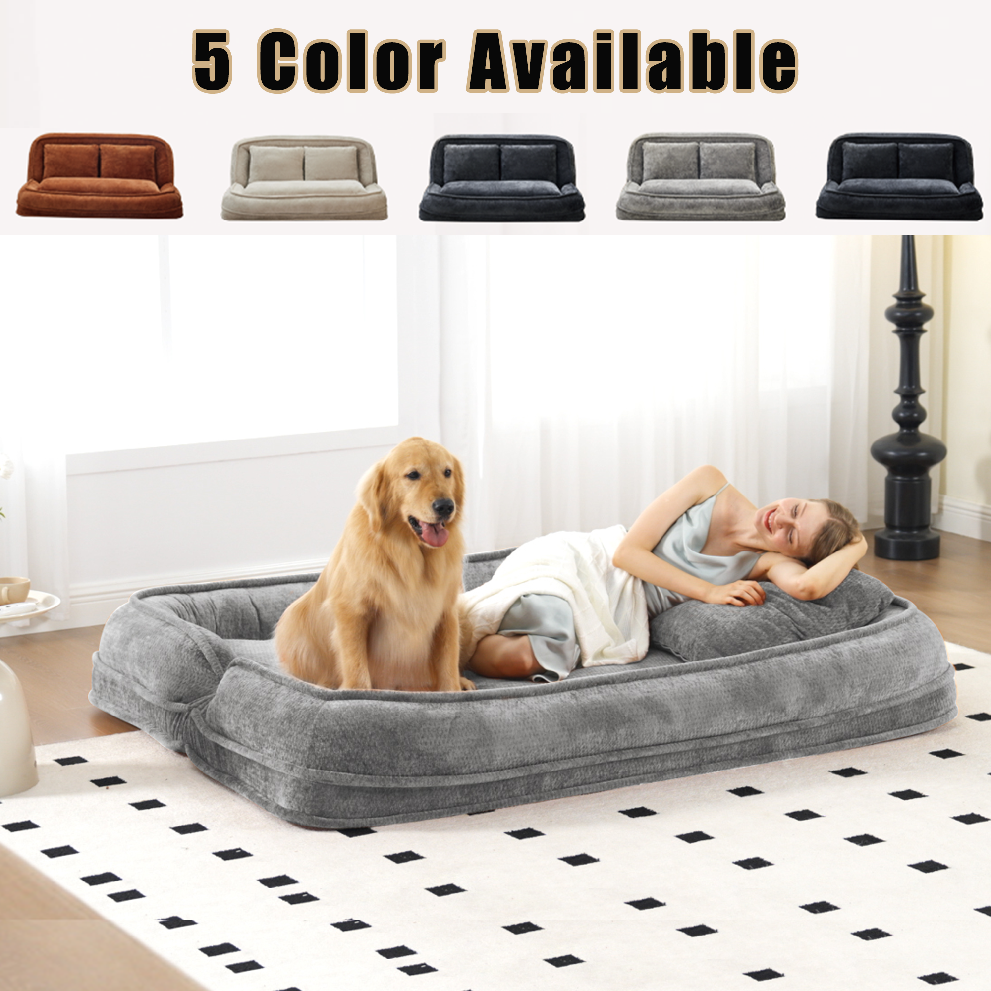 2-in-1 Extra Large Chenille Floor Couch Loveseat for Humans & Dogs