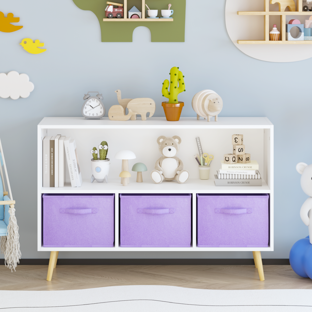 Children's Book Display Kids Bookcase with 3 Fabric Bins