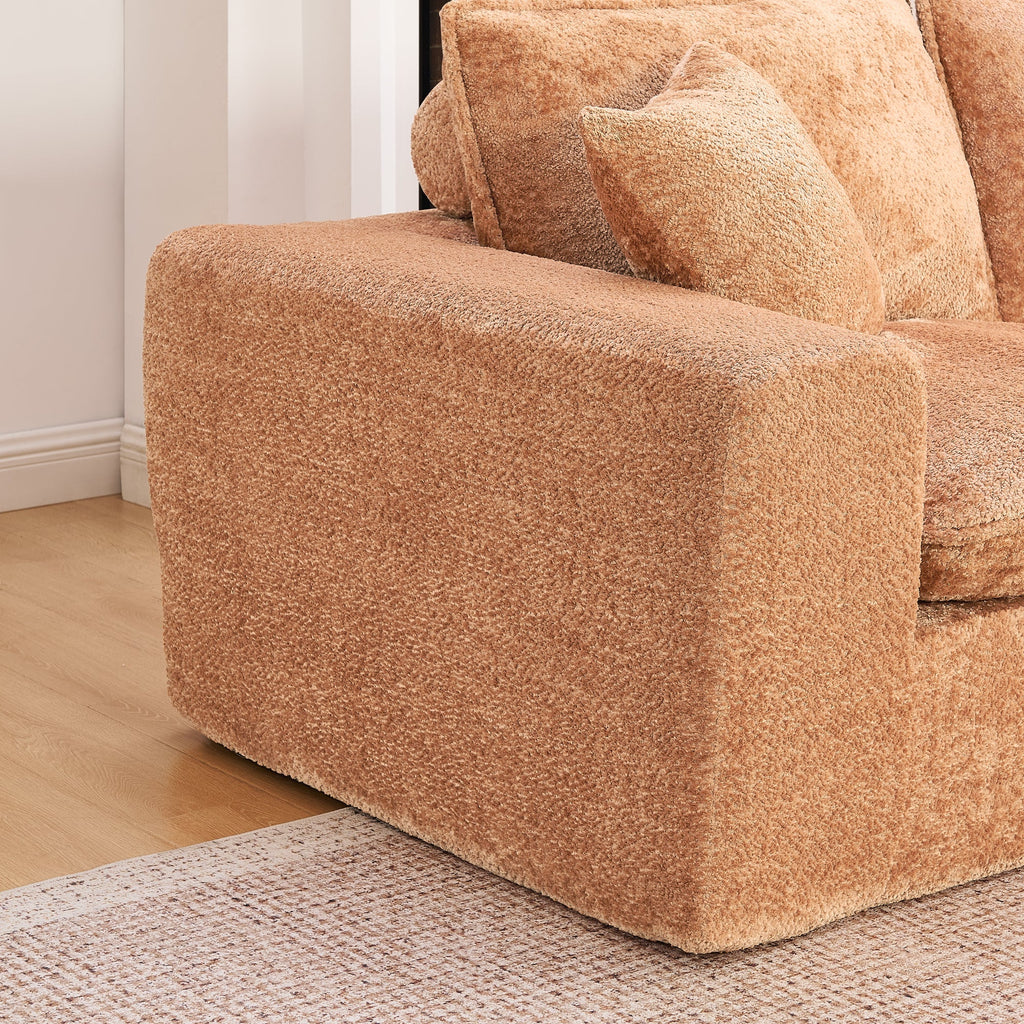 Modern Orange L-Shaped Sectional Sofa with 2 Ottomans Cloud-Like Modular Couch