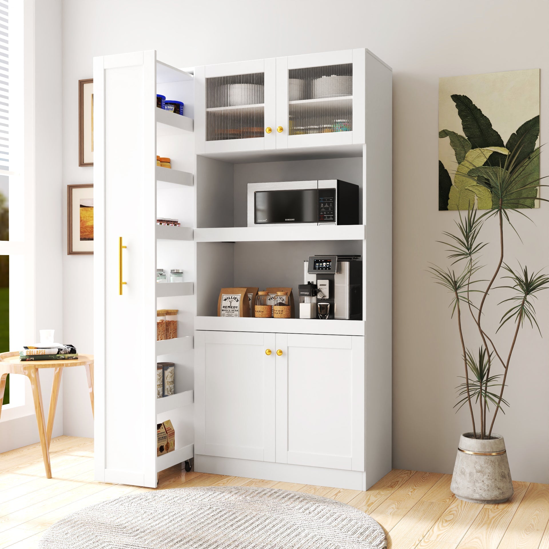 Farmhouse Pantry Organizers Cabinet with 4 Doors