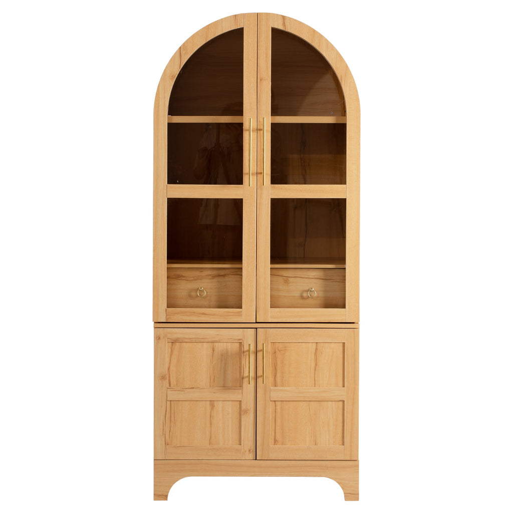 71" Tall Arched Farmhouse Kitchen Pantry Cabinet with Door Shelves