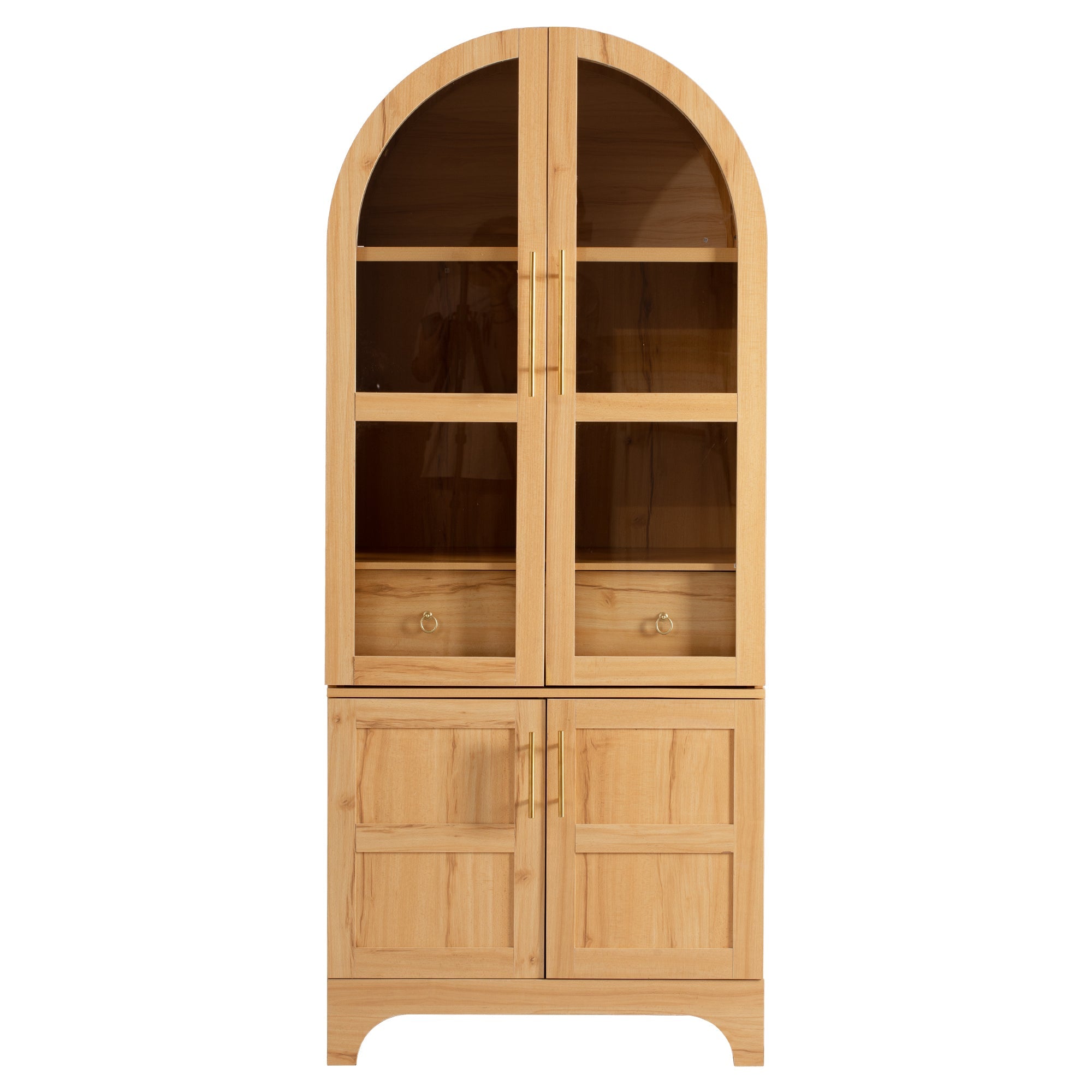 71" Tall Arched Farmhouse Kitchen Pantry Cabinet with Door Shelves