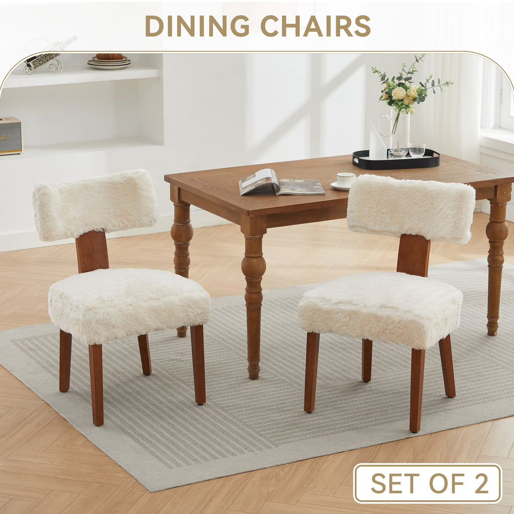2Pcs  Modern Armless Dining Chairs With Curved Wingback and Solid Wooden Legs