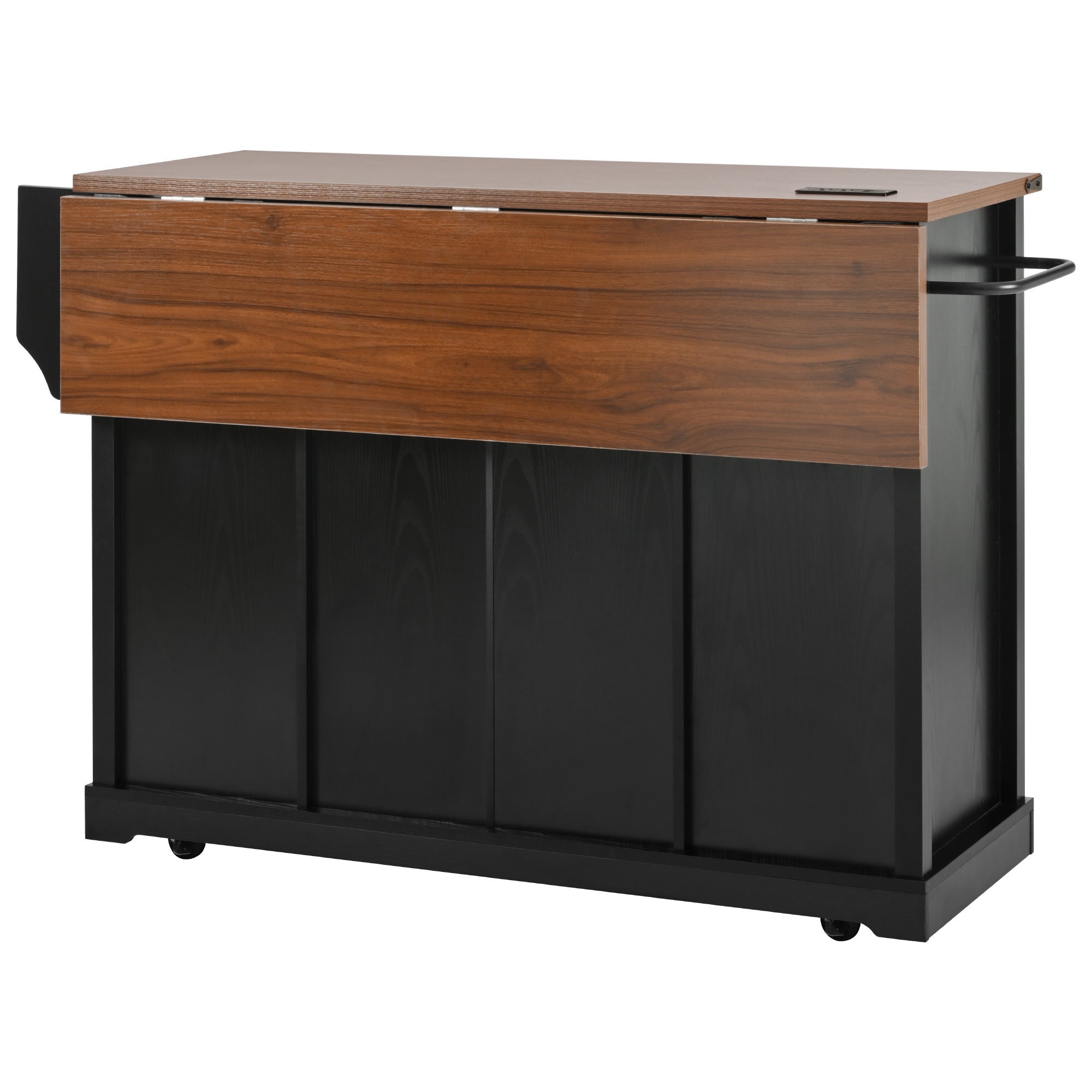 58“ Farmhouse Kitchen Island with Storage Sliding Barn Door Metal Grid Side Door