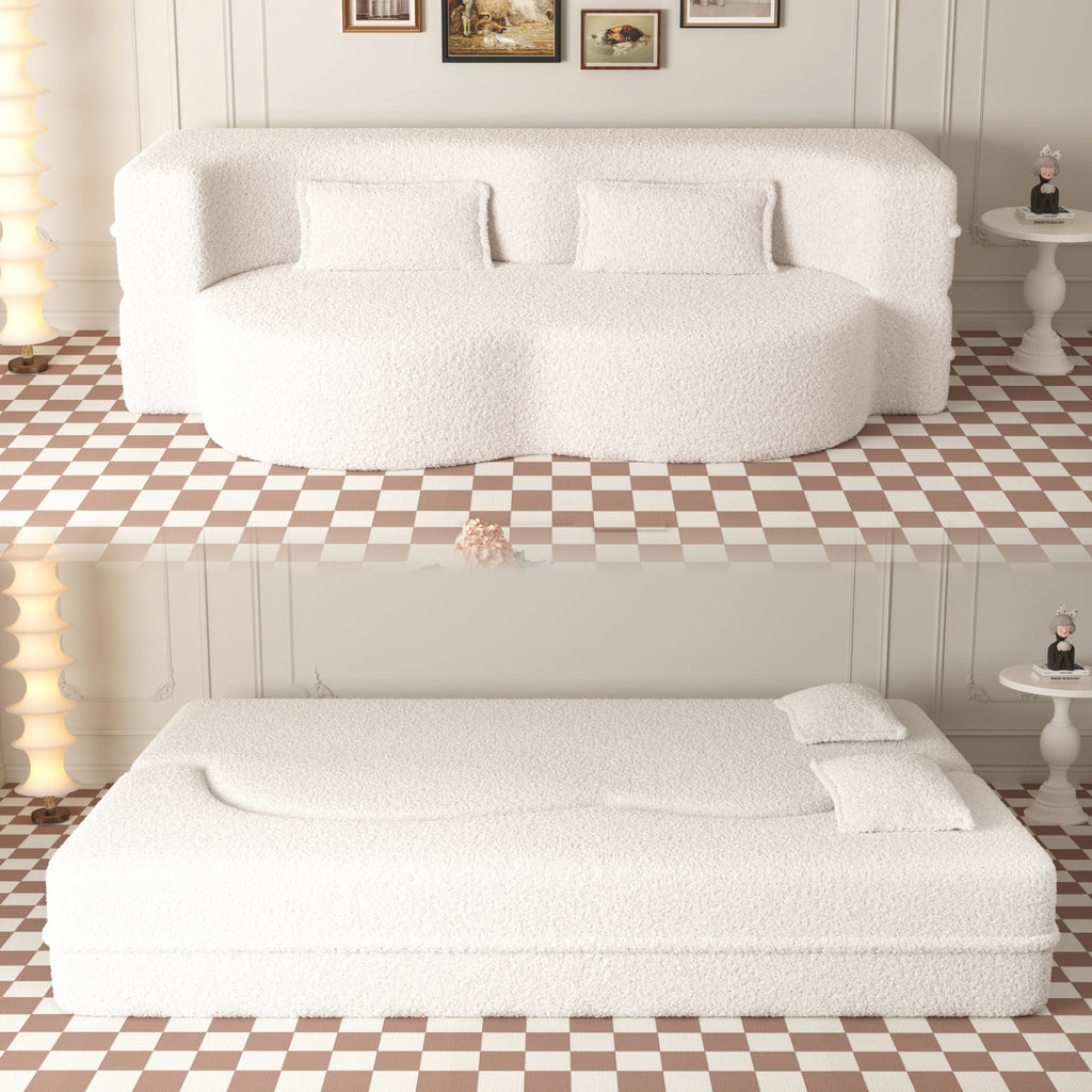 Modern Convertible Teddy Fabric Sofa with 2 Pillows