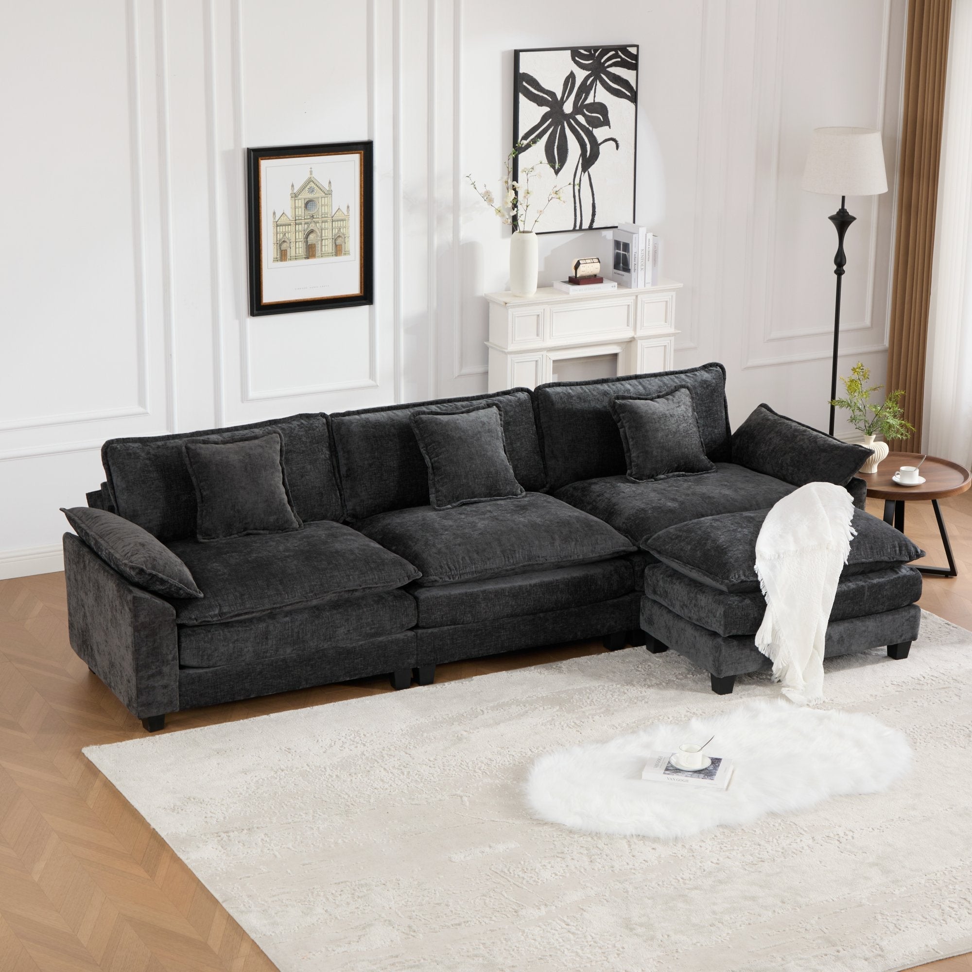 Modern Comfy Upholstered Seat Cushion Sectional Couch (Ottoman is Not Included)