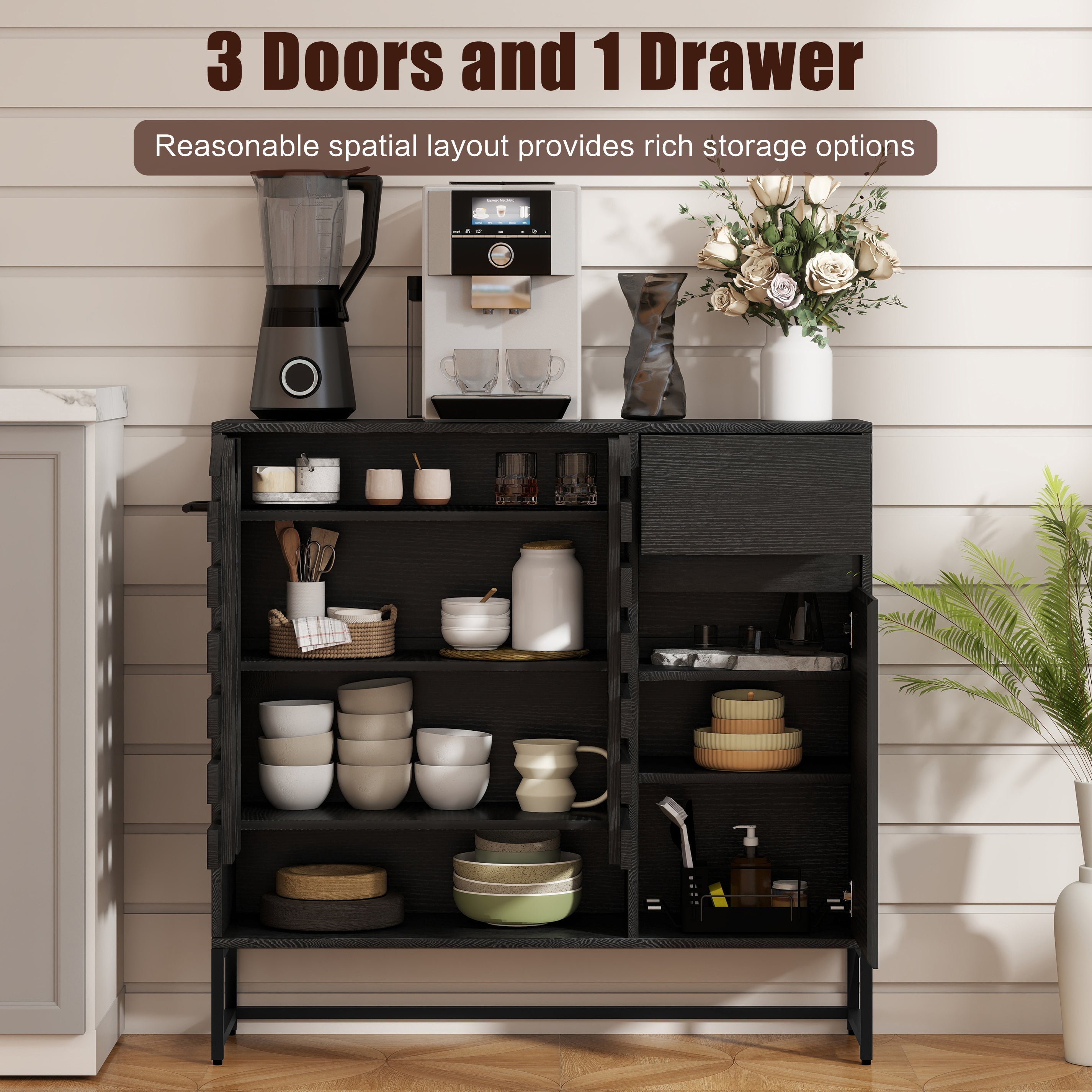 44.49' Black Woven Door Accent Cabinets