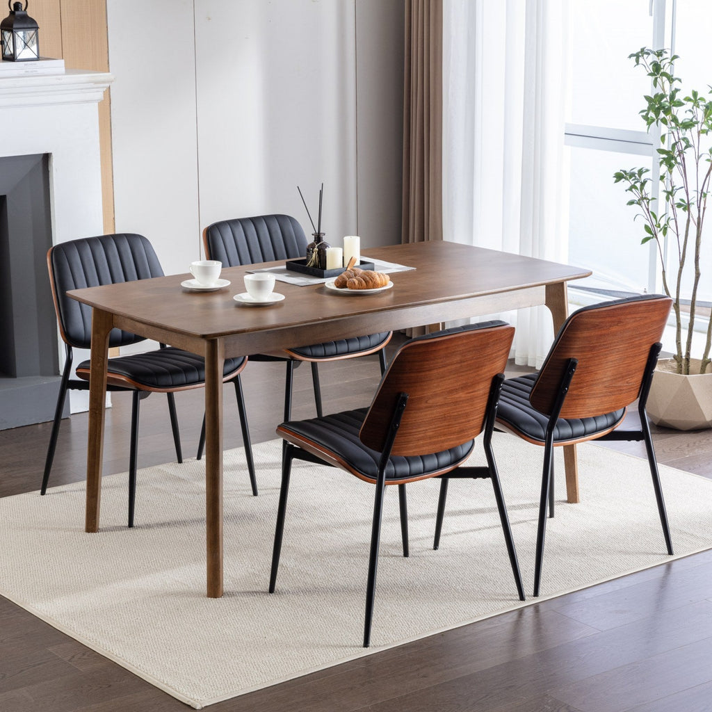 Mid Century Modern Retro Faux Leather Dining Chairs with Walnut Bentwood (Set of 2)