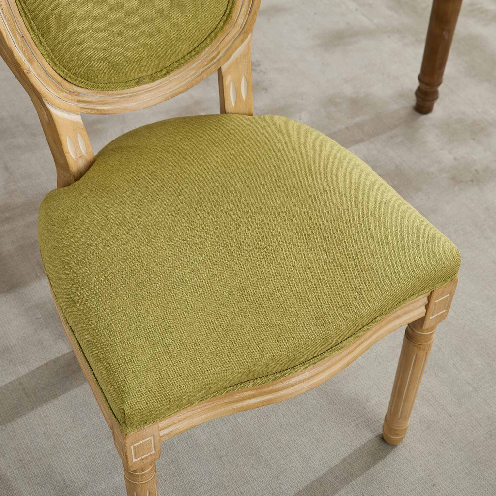 French Style Solid Wood Frame Linen Fabric Back Dining Chair (Set of 2)