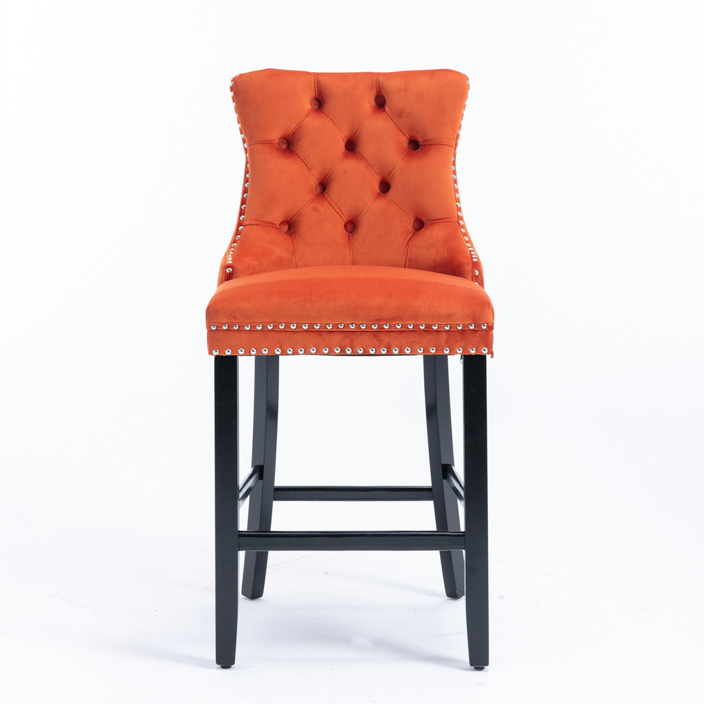 Contemporary Velvet Upholstered Barstools with Button Tufted Decoration (Set of 2)