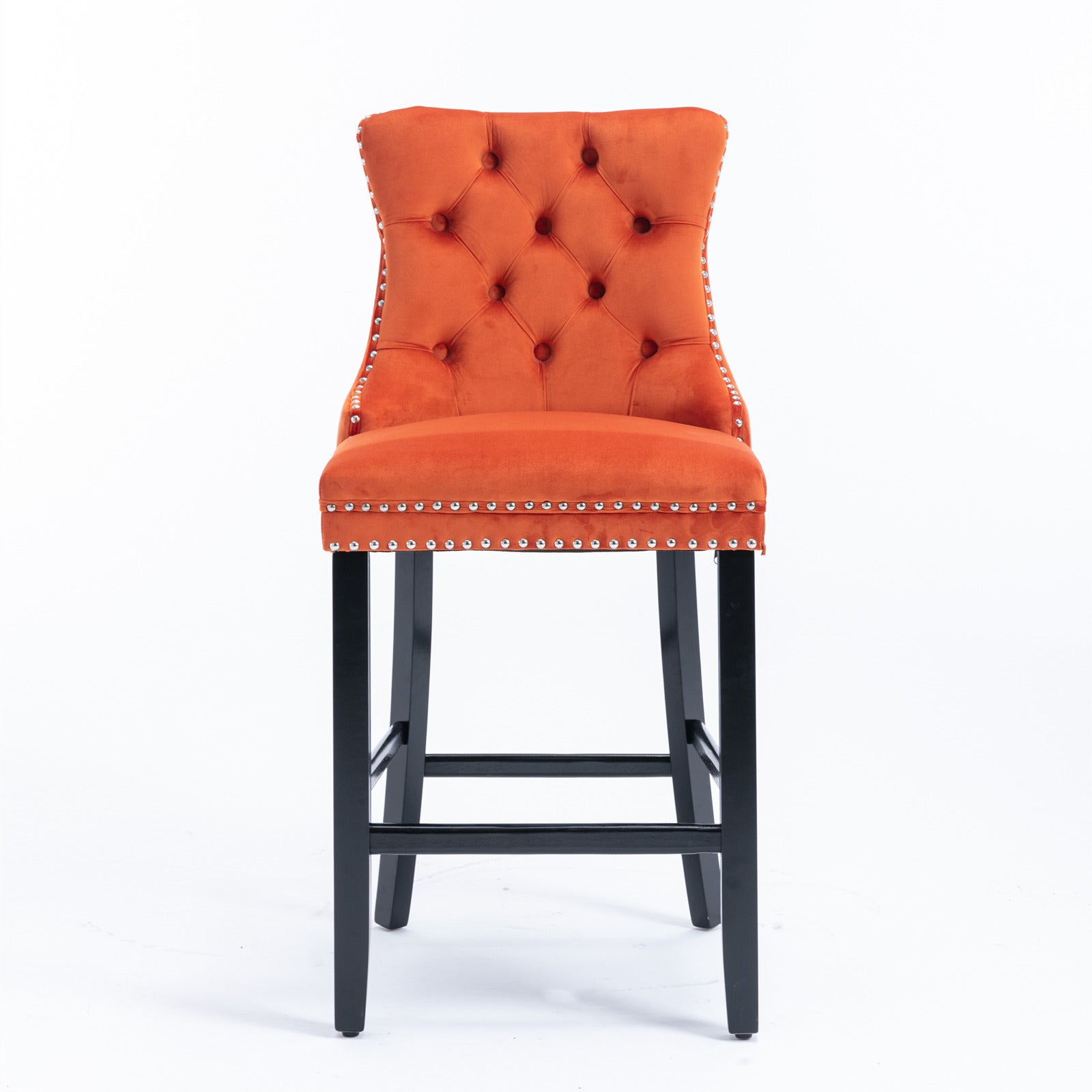 Contemporary Velvet Upholstered Barstools with Button Tufted Decoration (Set of 2)