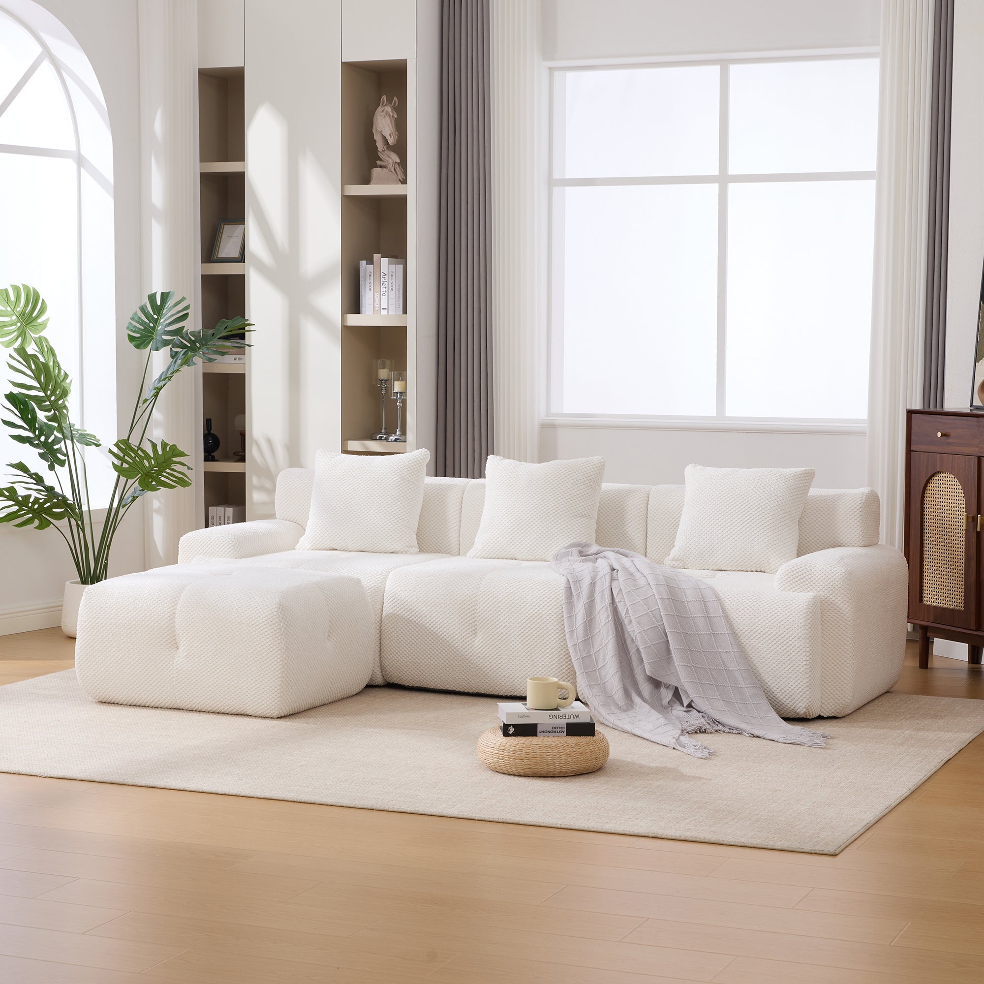 Oversized Boneless Convertible Cloud Couch with Movable Ottoman