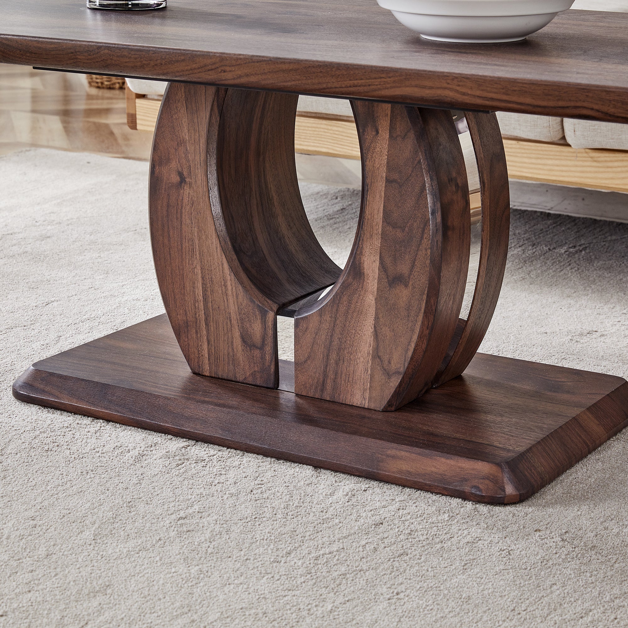 Modern Minimalist Walnut Dark Brown Rectangular Coffee Table