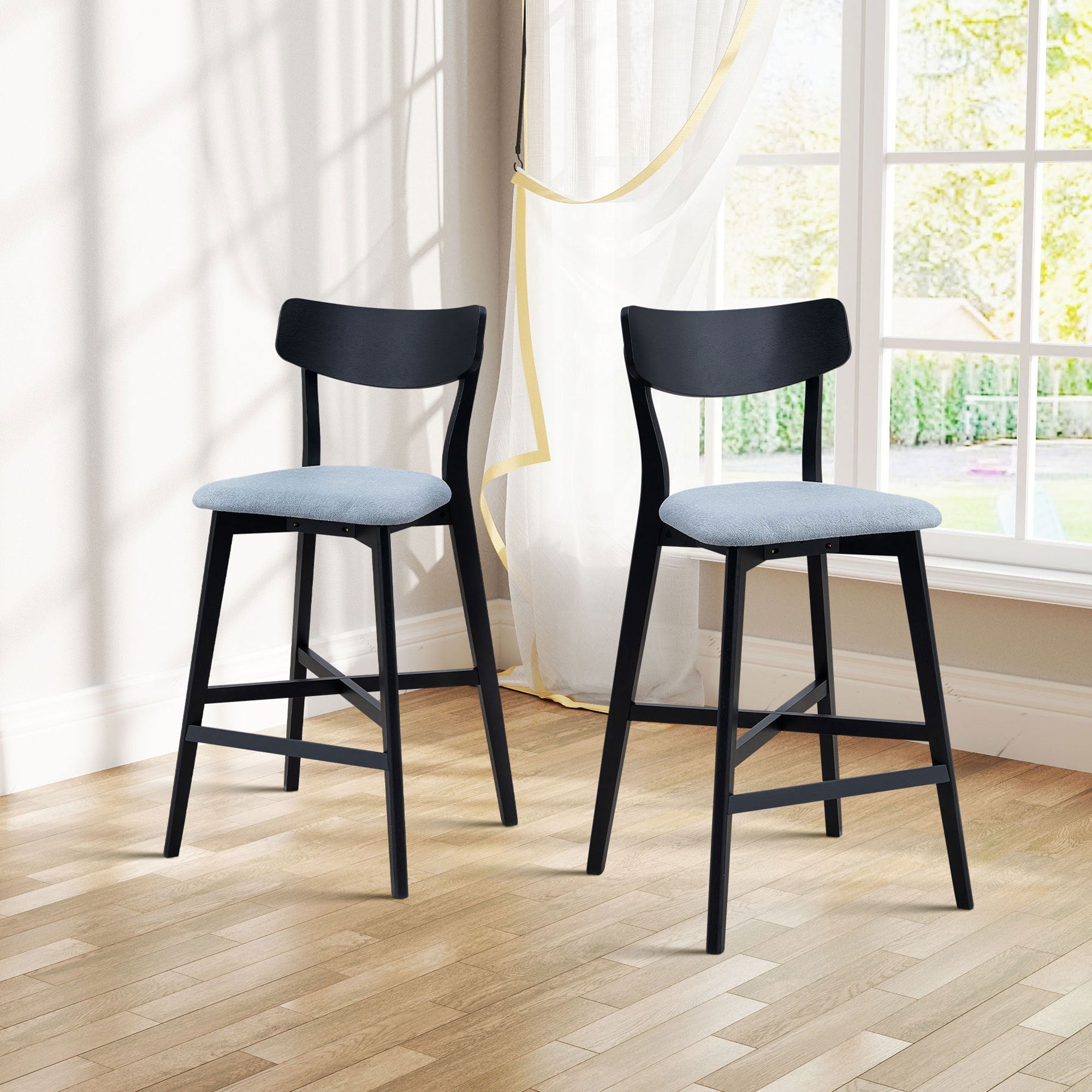Modern Wooden Bar Chairs (Set of 2)