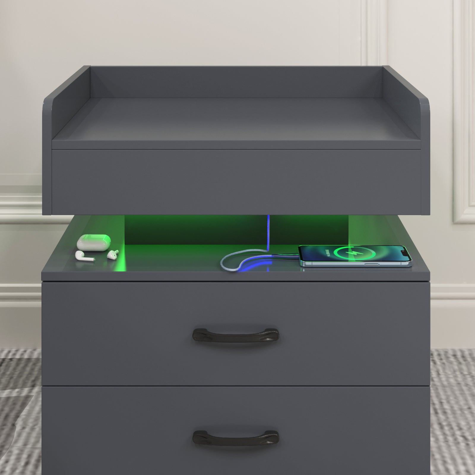 Nightstand with Remote-Controlled LED Strip Light