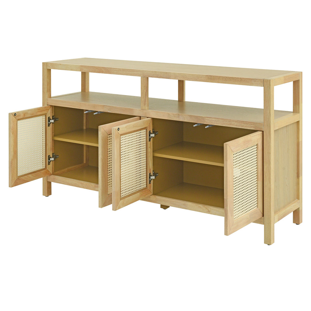 Bohemian Style Rattan Storage Cabinet with 3-position Adjustable Shelves