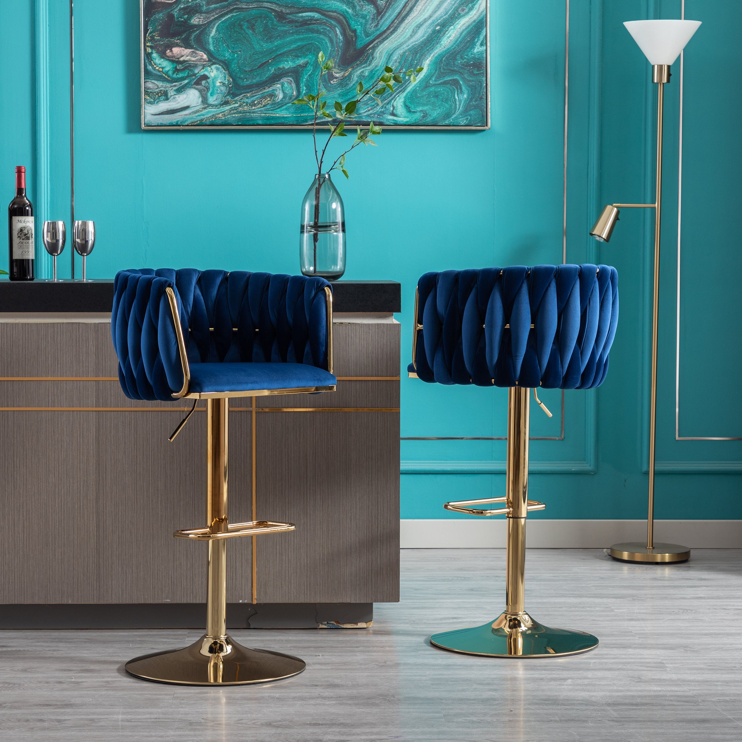 Swivel Height Adjustable Mechanical Lifting Velvet Bar Stools (Set of 2)