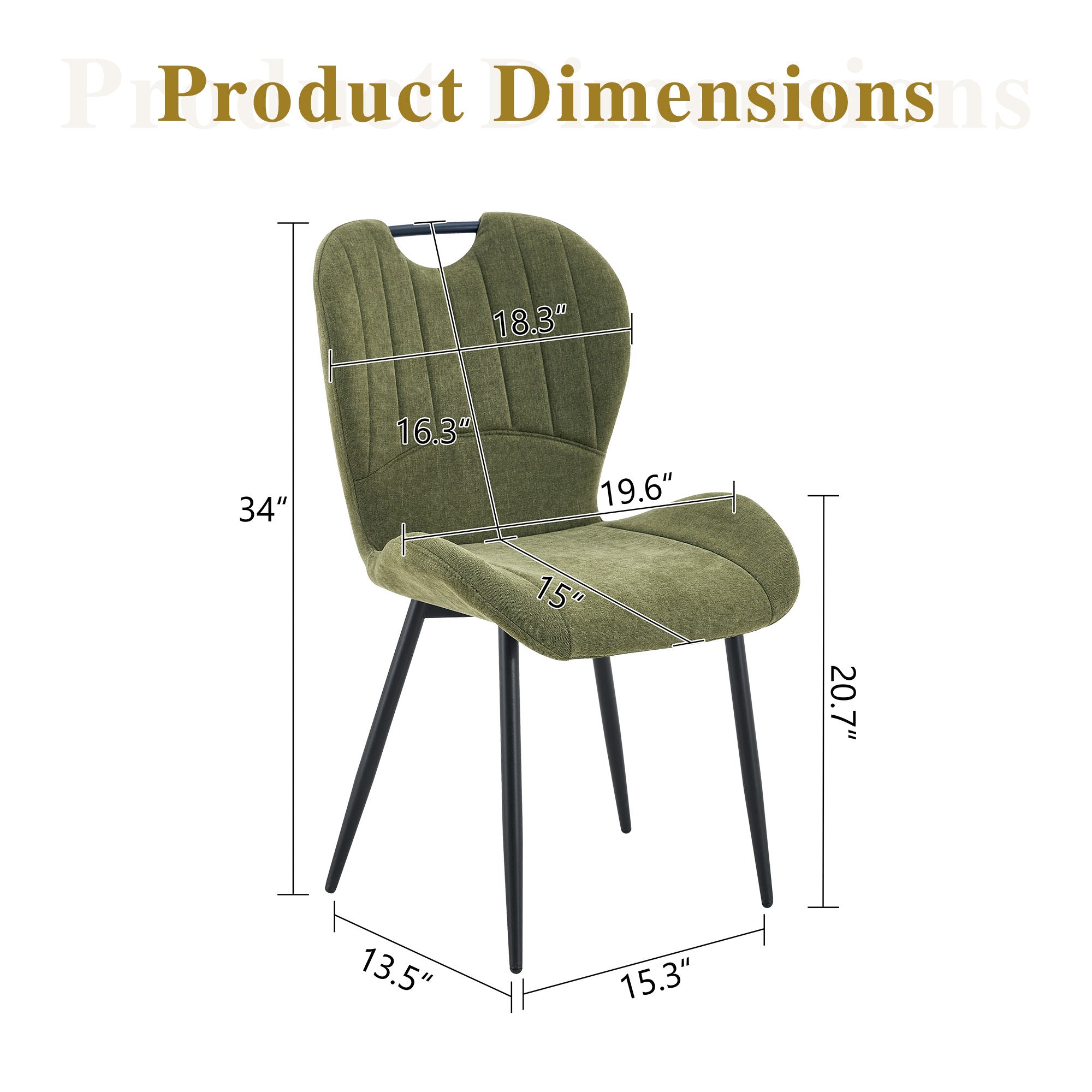 Set of 4 Fabric Dining Chairs Black Metal Frame Wide Cushioned Comfortable