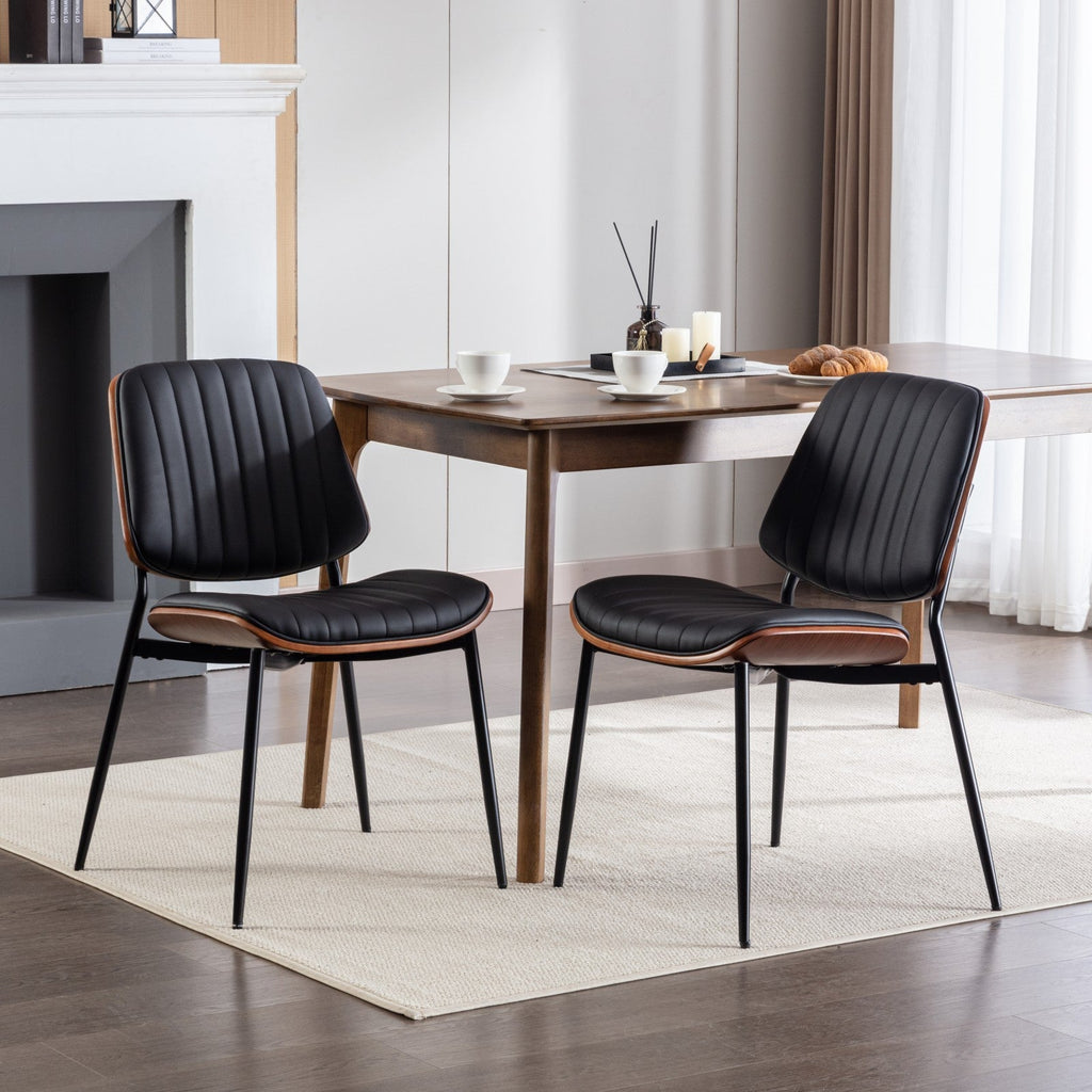 Mid Century Modern Retro Faux Leather Dining Chairs with Walnut Bentwood (Set of 2)