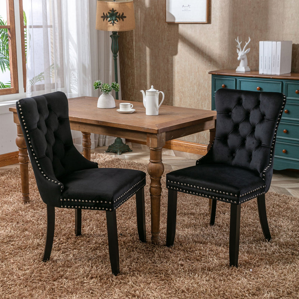 Modern High-end Tufted Solid Wood Velvet Dining Chair(Set of 2)