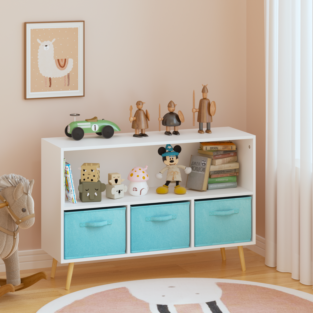 Children's Book Display Kids Bookcase with 3 Fabric Bins