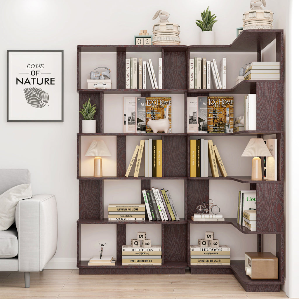 90cm Space-Saving Corner Bookshelf and 80cm Extendable Bookcase Set of 2