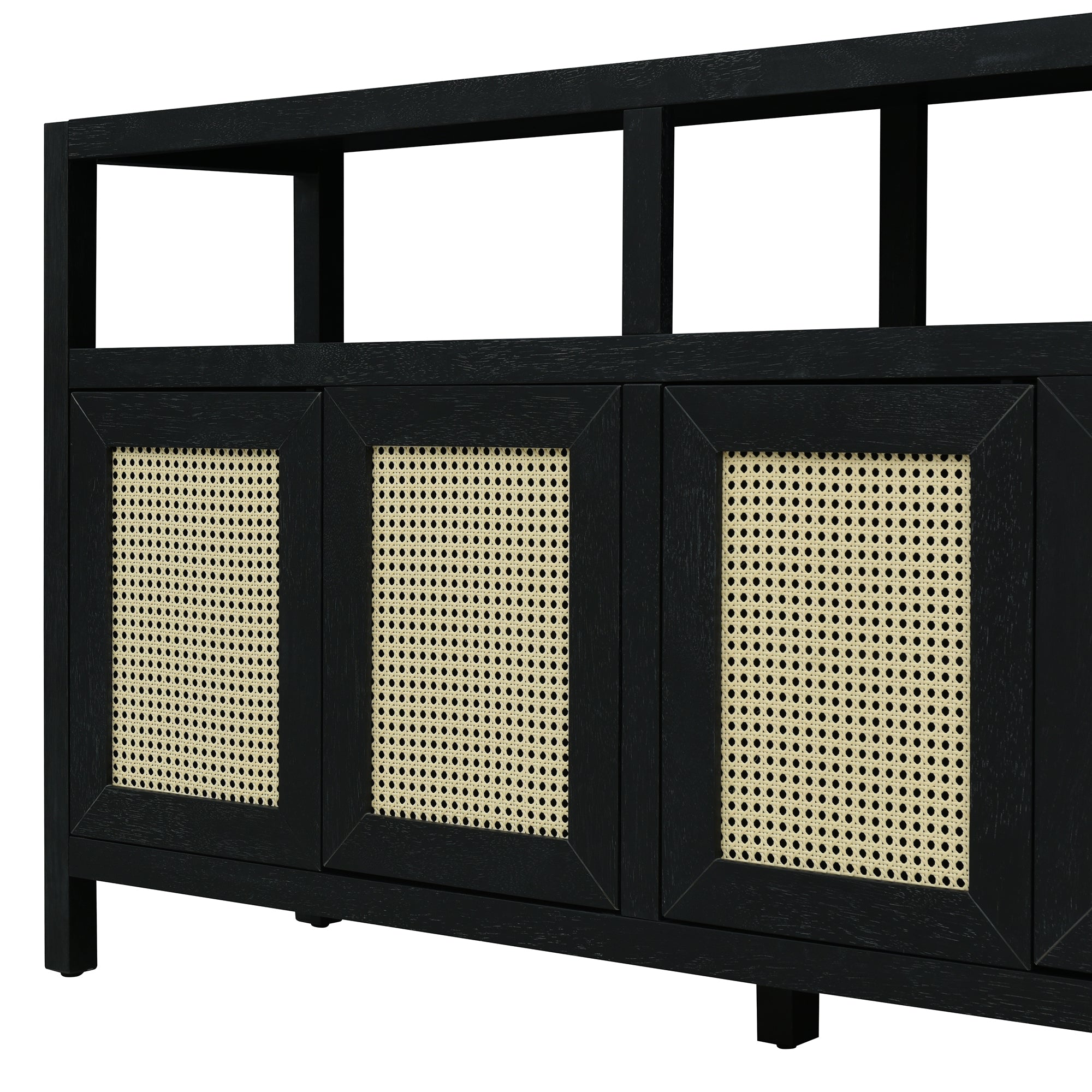Bohemian Style Rattan Storage Cabinet with 3-position Adjustable Shelves