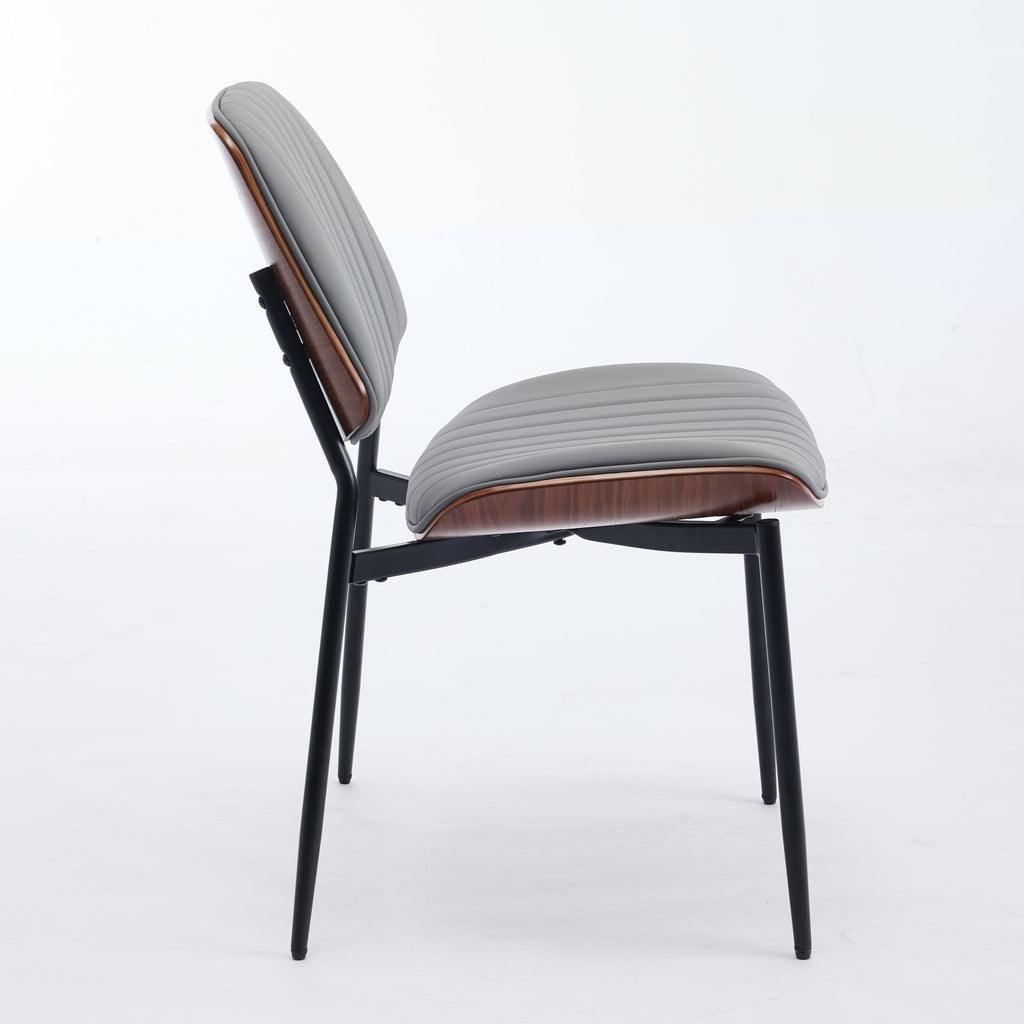 Mid Century Modern Retro Faux Leather Dining Chairs with Walnut Bentwood (Set of 2)