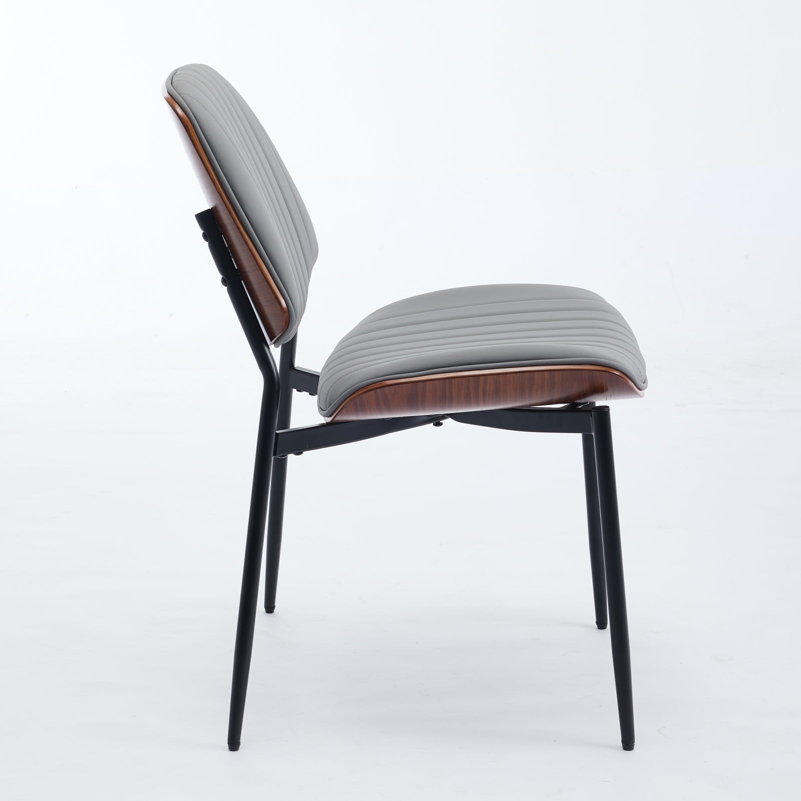 Mid Century Modern Retro Faux Leather Dining Chairs with Walnut Bentwood (Set of 2)