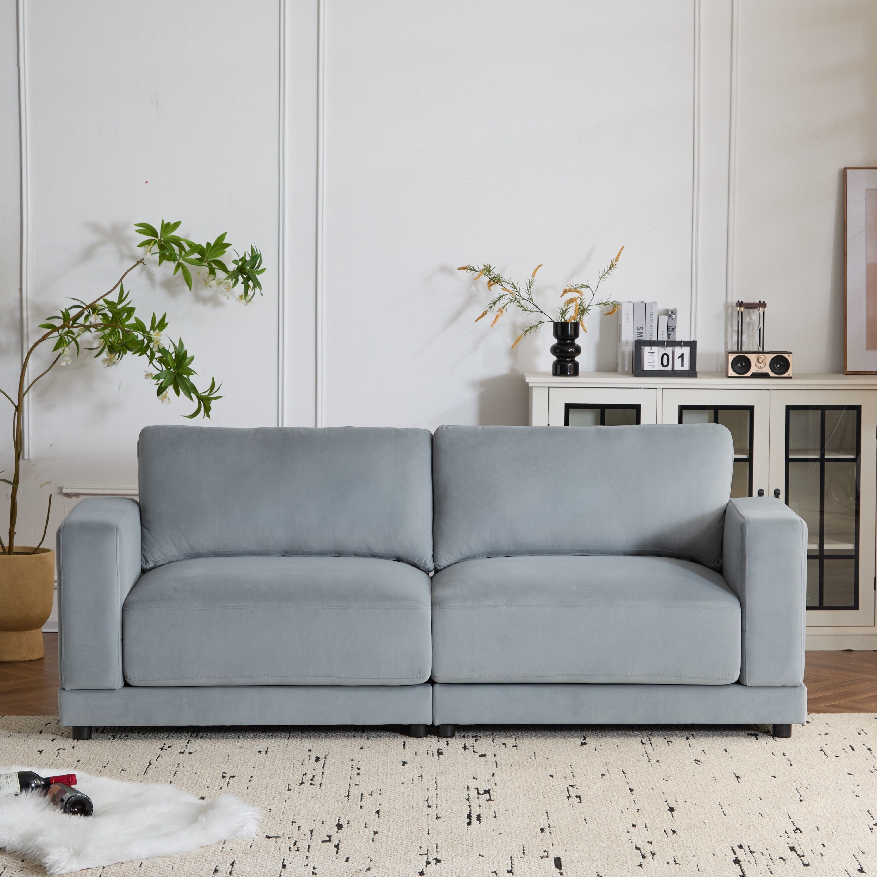 81'' Modern Square Arm Sofa with Soft Fabric Upholstery