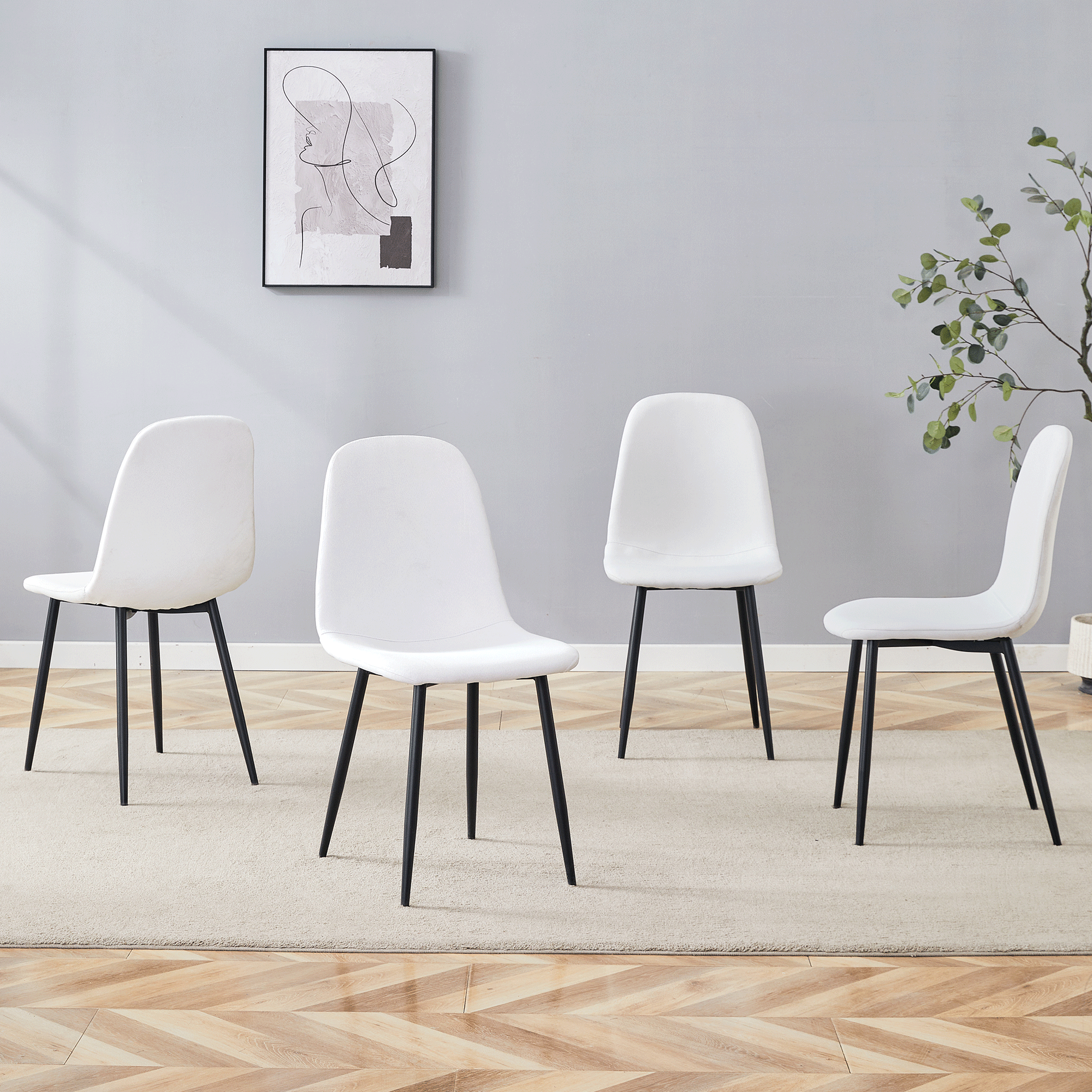 Luxury Simple Chair Black Linen Dining Chair  (Set of 4)