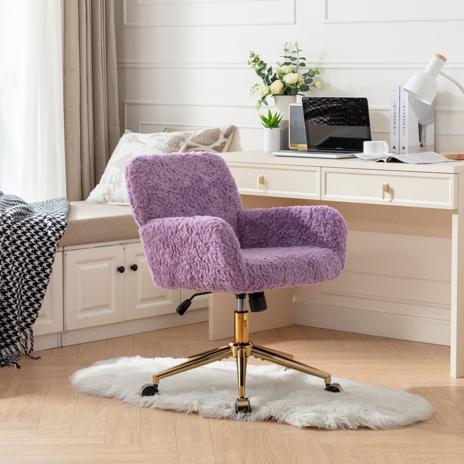 Violet Velve Home Office Chair with Golden Metal Base