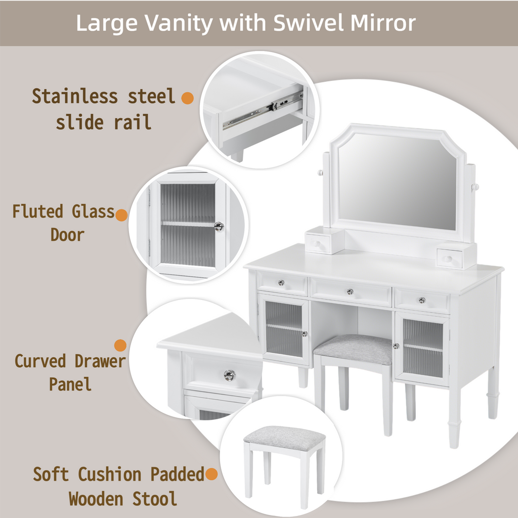 Elegant White Makeup Vanity Desk