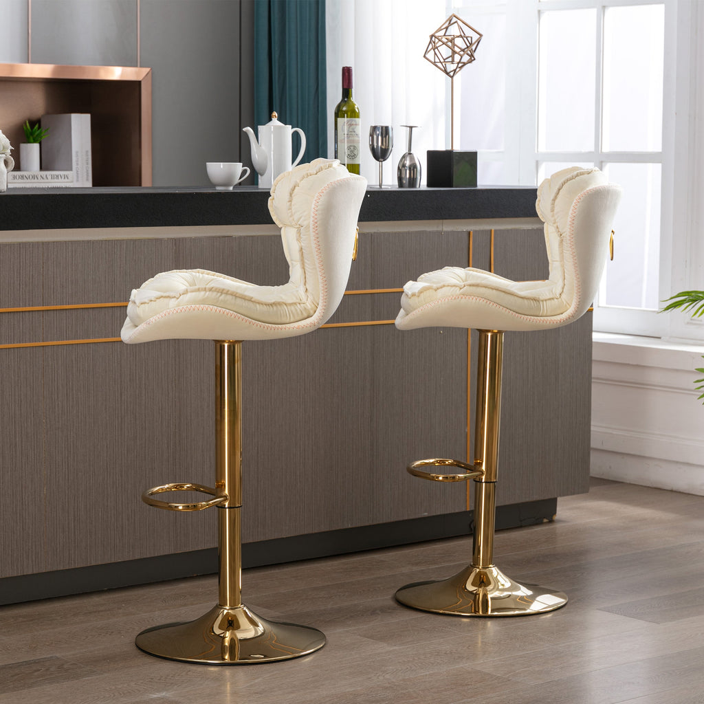 Velvet Bar Stools Set of 2 - Gold Base Adjustable Swivel Counter