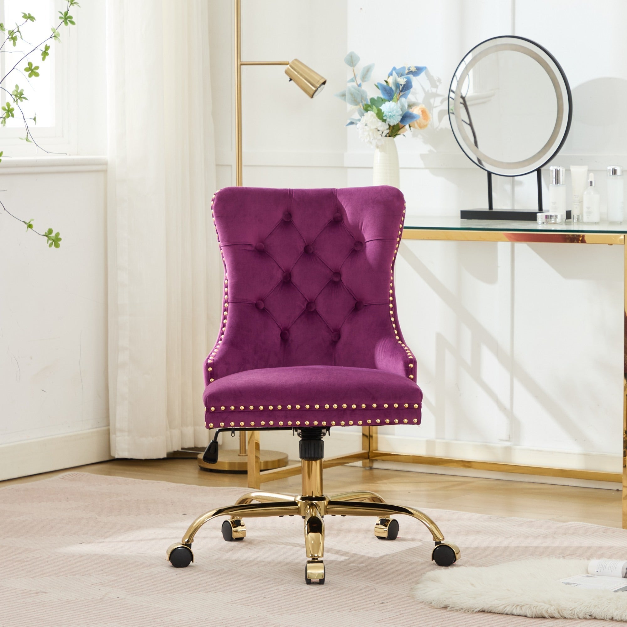Modern Velvet Upholstered Tufted Button Home Office Chair