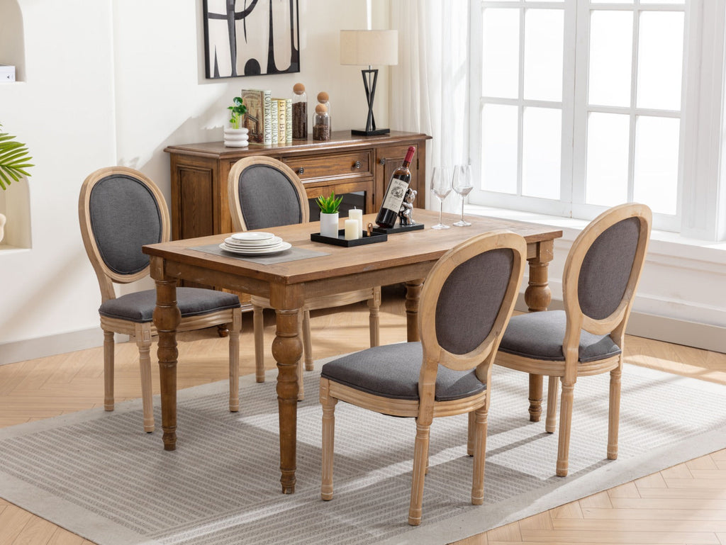 French Style Solid Wood Frame Linen Fabric Back Dining Chair (Set of 2)