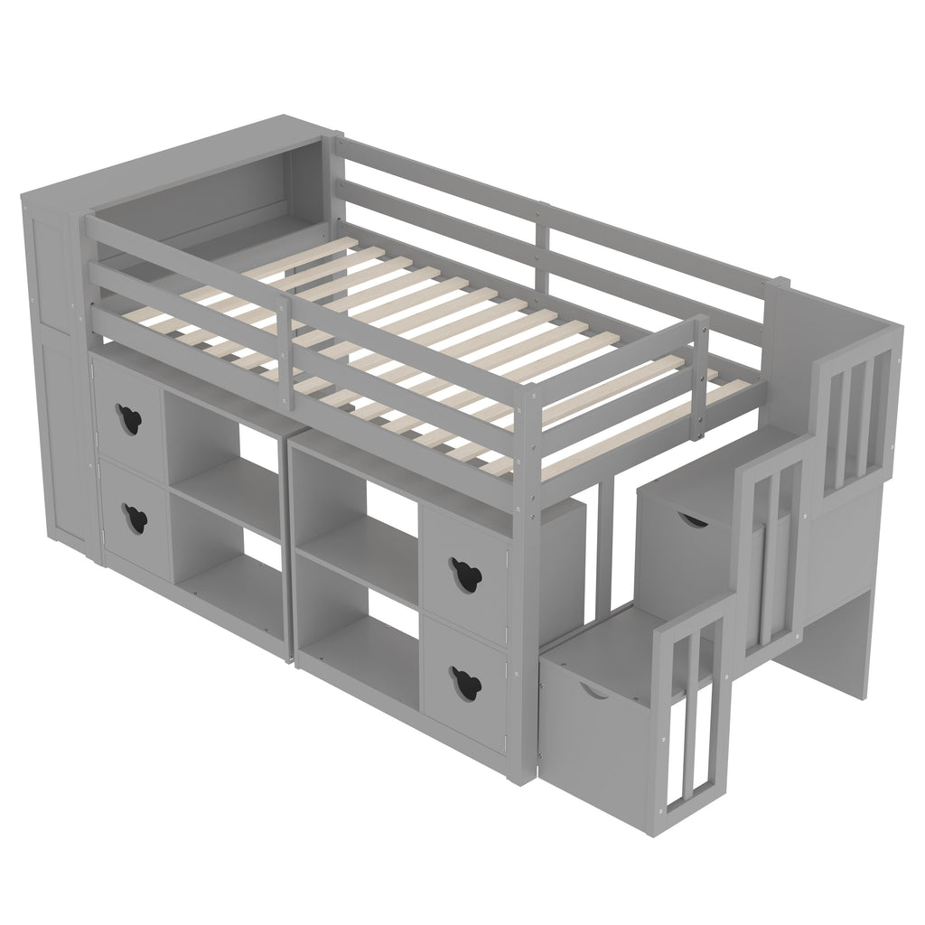 Kids Twin Loft Bed with Storage Cabinets