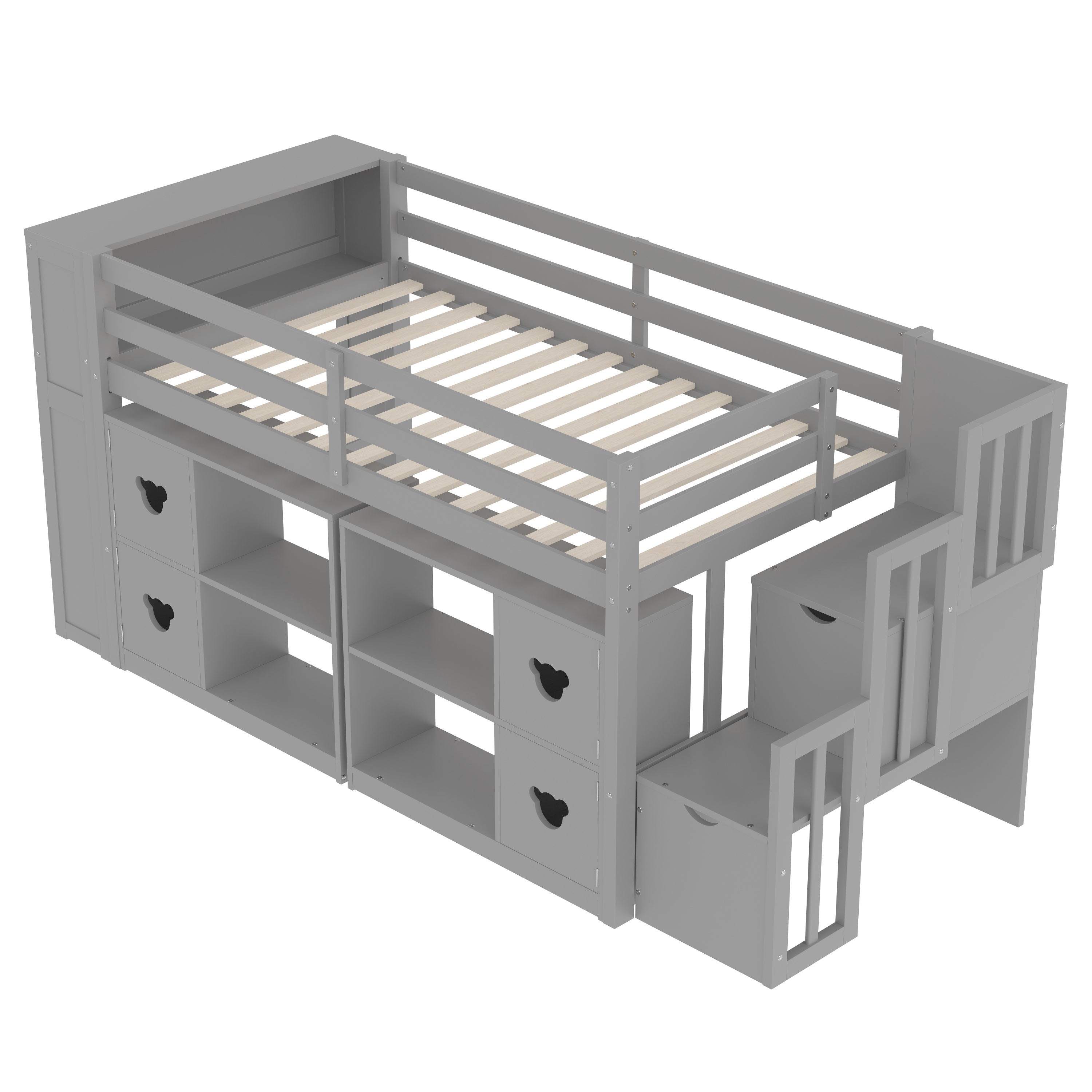 Kids Twin Loft Bed with Storage Cabinets