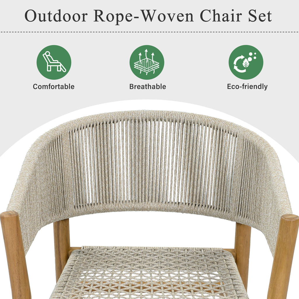 2-seat Woven Outdoor Chairs, Comfy Patio Seating with Elegant Teak Finish