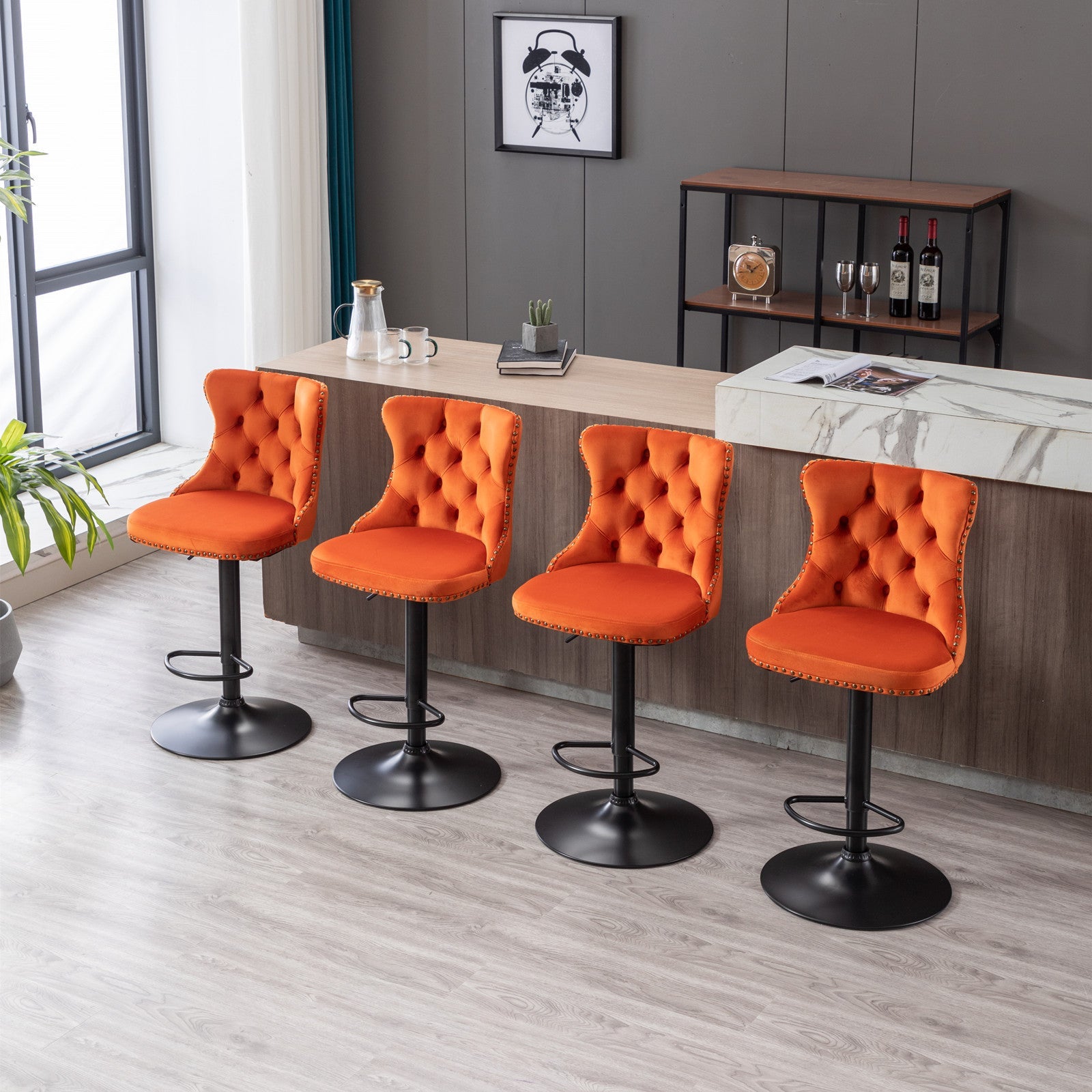 Modern Swivel Velvet Barstools Adjusatble Seat (Set of 2)