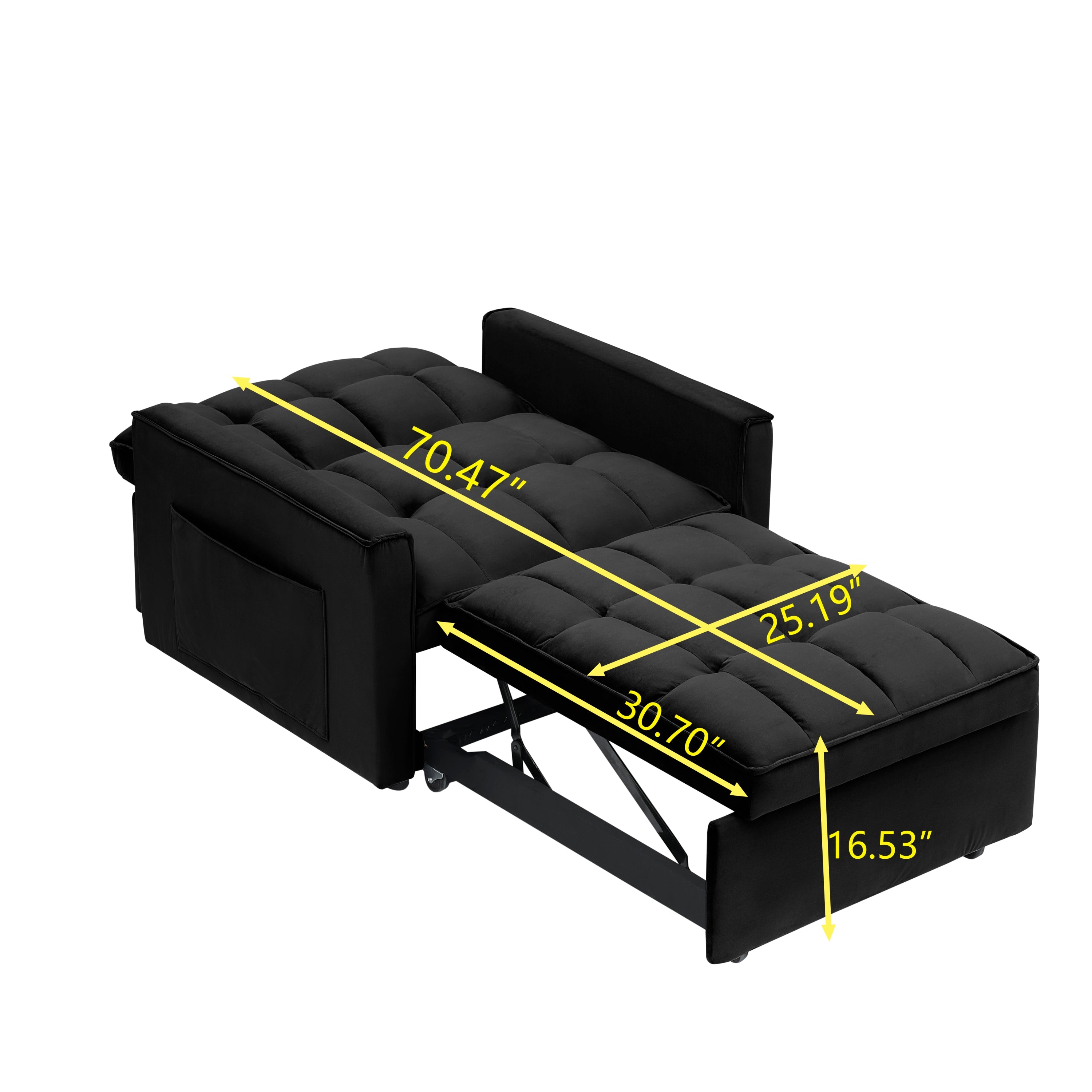 Velvet Foldable Sofa Bed Adjustable Back with USB, Ashtray & Phone Stand